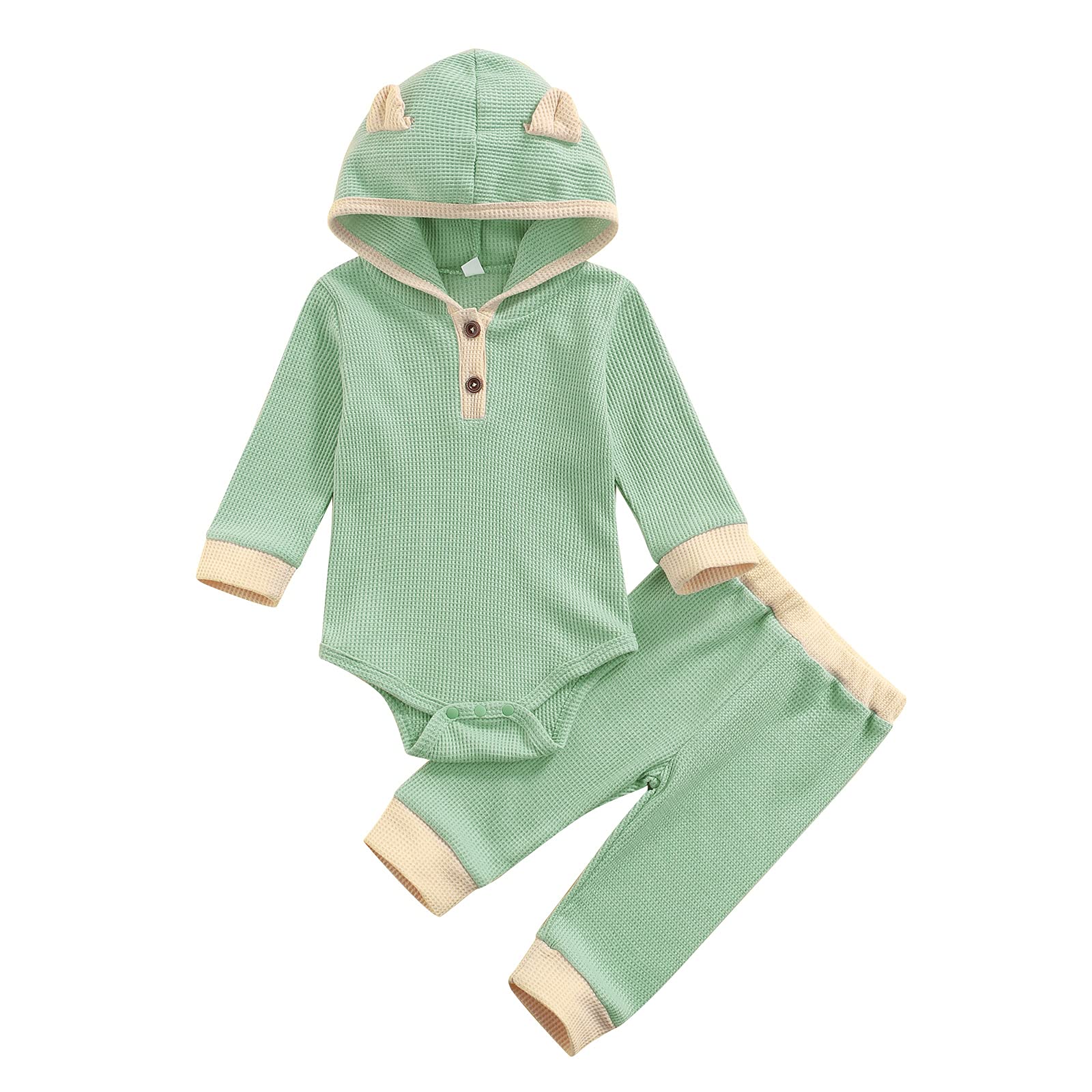 **Baby Boys & Girls Solid Color Waffle Knit Hoodie Romper Set - Long Sleeve Winter Outfit for Infants - Cozy Fall & Winter Playtime, Photo Shoots & Family Outings**