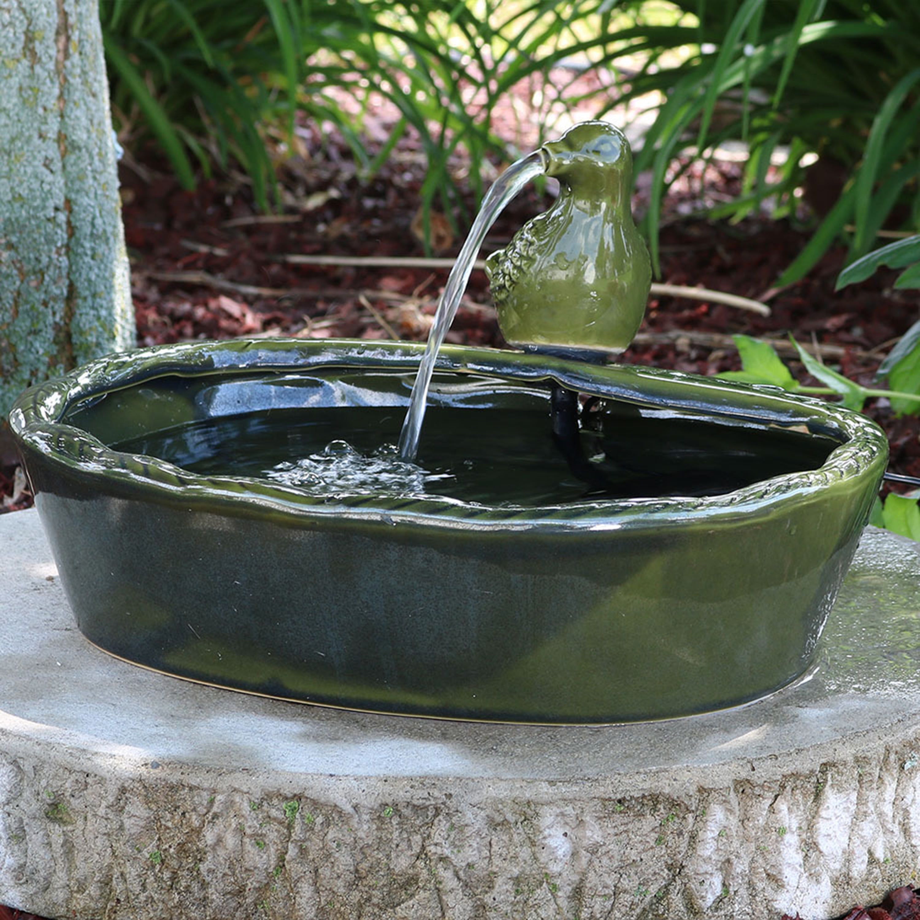 Sunnydaze Green Glazed Ceramic Dove Solar Water Fountain for Garden, Patio & Yard Decor - Outdoor Solar Powered Birdbath Fountain with LED Lights