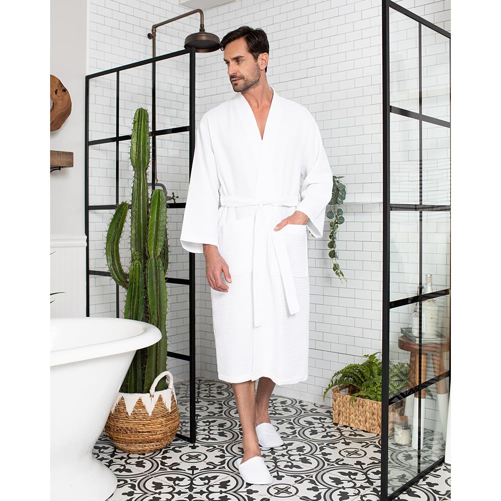 Luxury Soft Waffle Cotton Bath Robe for Men - Breathable SPA Lotus Linen Robe - Perfect for Relaxation, Spa Days & Home Lounging
