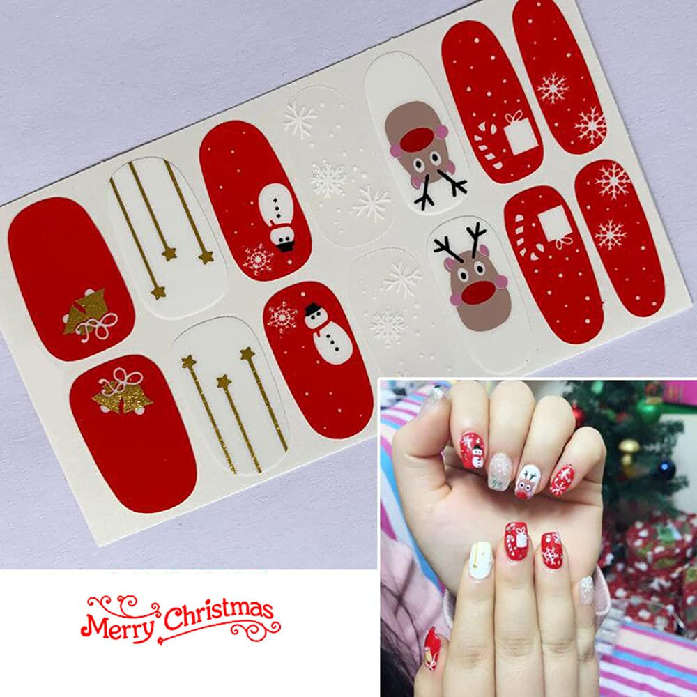 30 Sheets Christmas Nail Polish Strips - Red Holiday Nail Wraps with Santa & Snowflake Designs, Self-Adhesive Nail Art for Women, Includes Nail File | Perfect for Christmas Parties, Gift Giving & Festive Nail Decorations