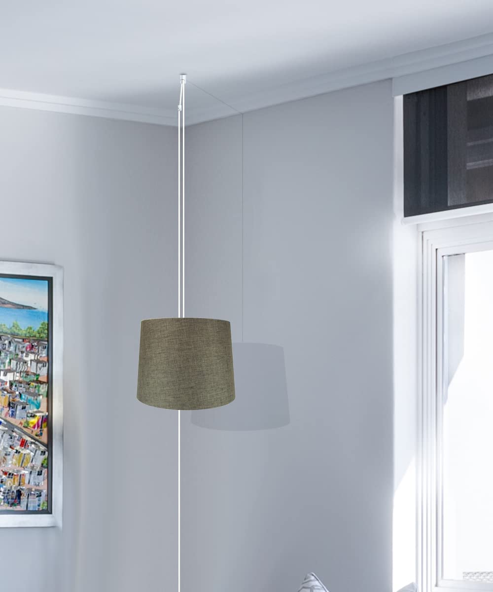 HomeConcept 2-Light Plug-in Swag Pendant with Diffuser - 14 Inch Chocolate Burlap Shade & White Cord - Perfect for Kitchen Island, Dining Room or Bedroom Lighting