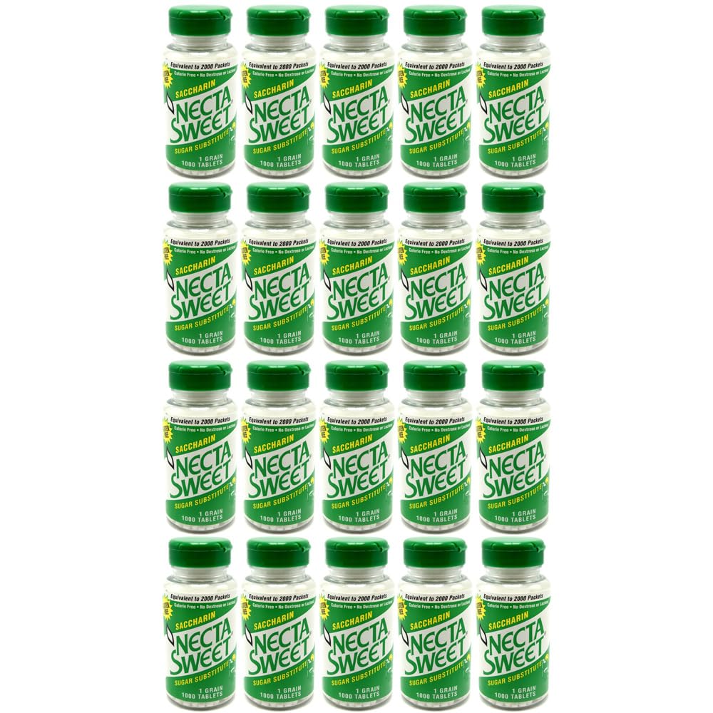 Necta Sweet Saccharin Tablets - 1 Grain Sugar Substitute (1000 Tablets per Bottle, Pack of 20) | Ideal for Baking, Coffee, Tea & Low-Calorie Diets