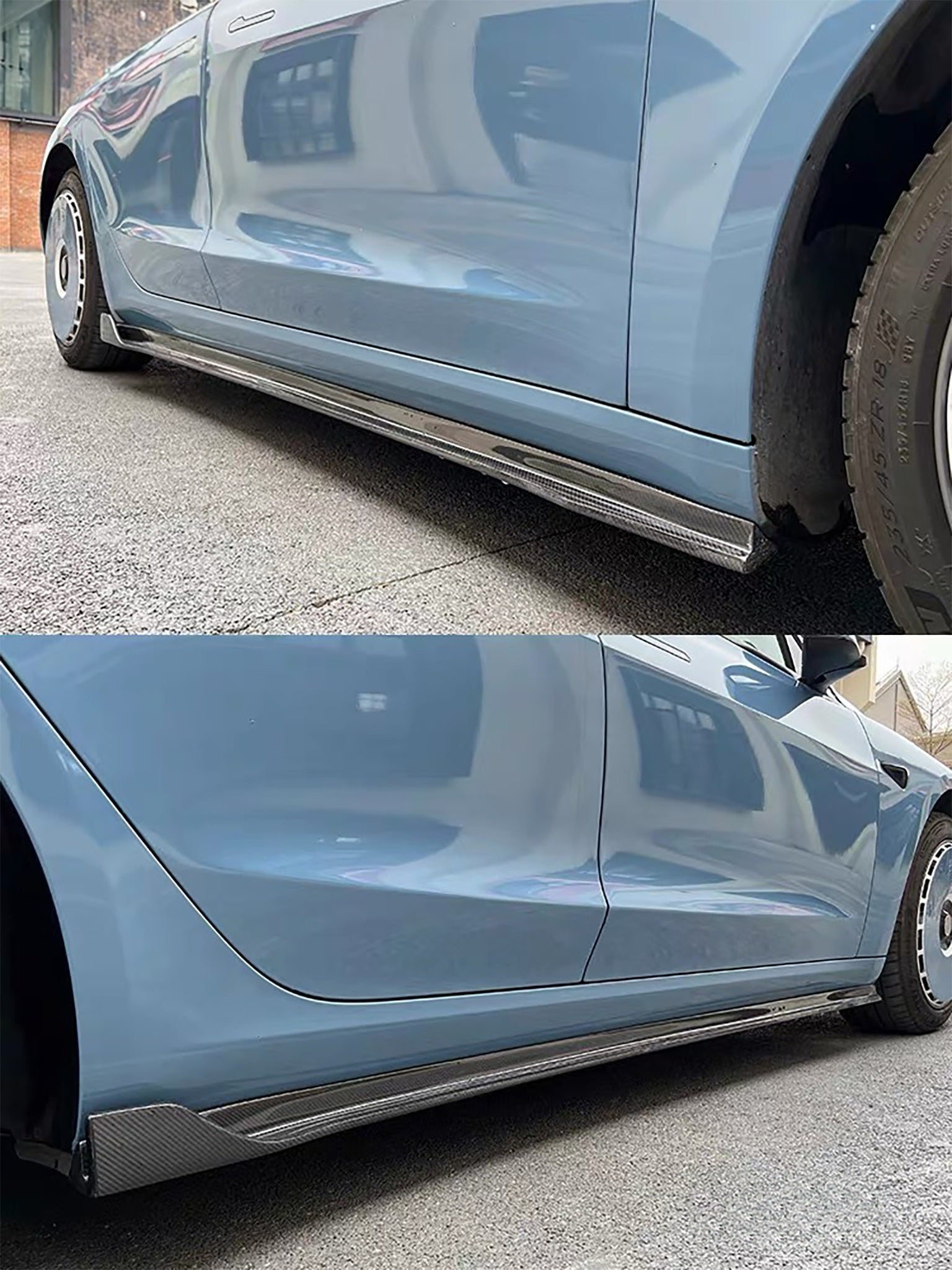 Premium Real Carbon Fiber V Style Side Skirts for Tesla Model 3 (2017-2024) - Enhance Style & Aerodynamics for Street & Track Performance