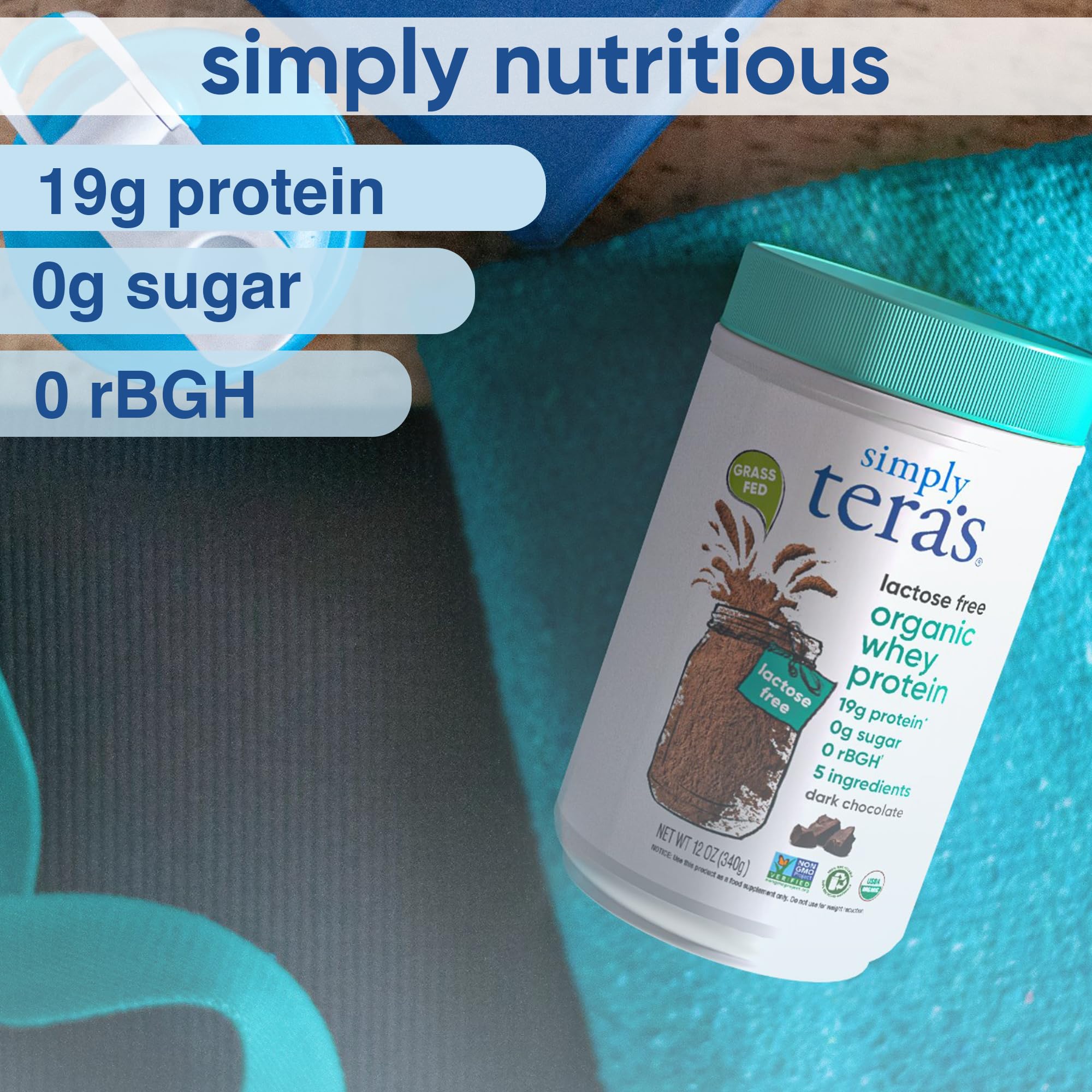 Simply Tera's Lactose Free Whey Protein Powder - Dark Chocolate Flavor | Non-GMO, Organic, 12 Oz | Ideal for Post-Workout Recovery & Lactose Intolerant Fitness Enthusiasts