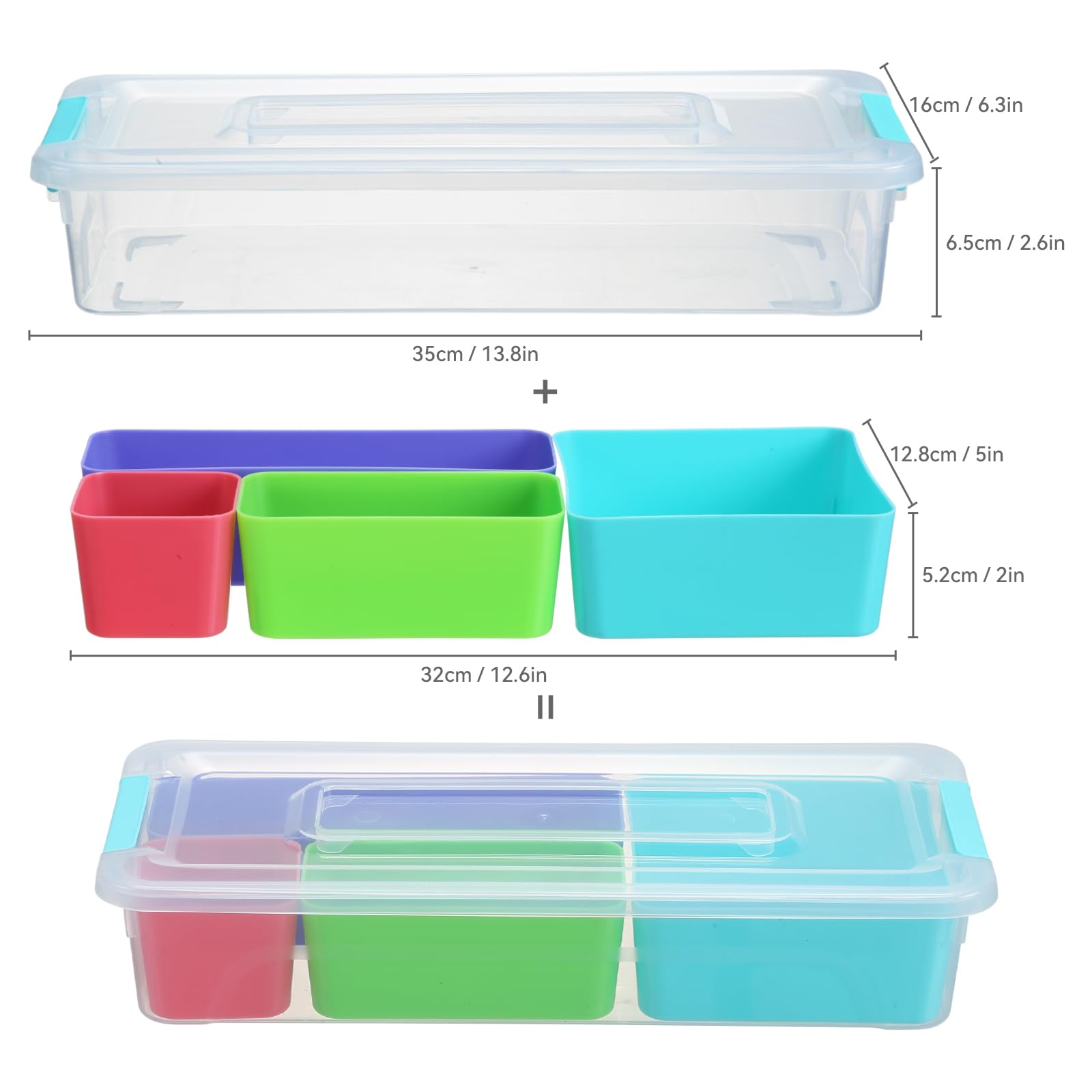Novelinks 4 QT Clear Plastic Storage Box with 4 Removable Compartments & Lid - Craft Organizer Container (2 Pack) - Perfect for DIY Supplies, Office Organization & Home Storage Solutions