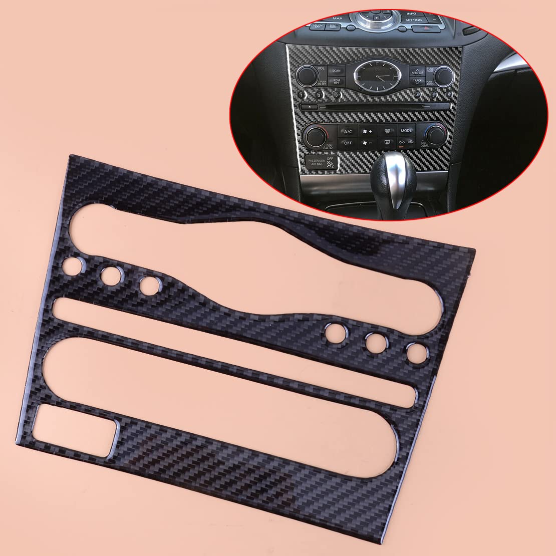 Beler Real Carbon Fiber Radio Control Panel Trim Cover Sticker for Infiniti G37 Sedan 2010-2013 - Premium Interior Upgrade for Enhanced Style & Protection