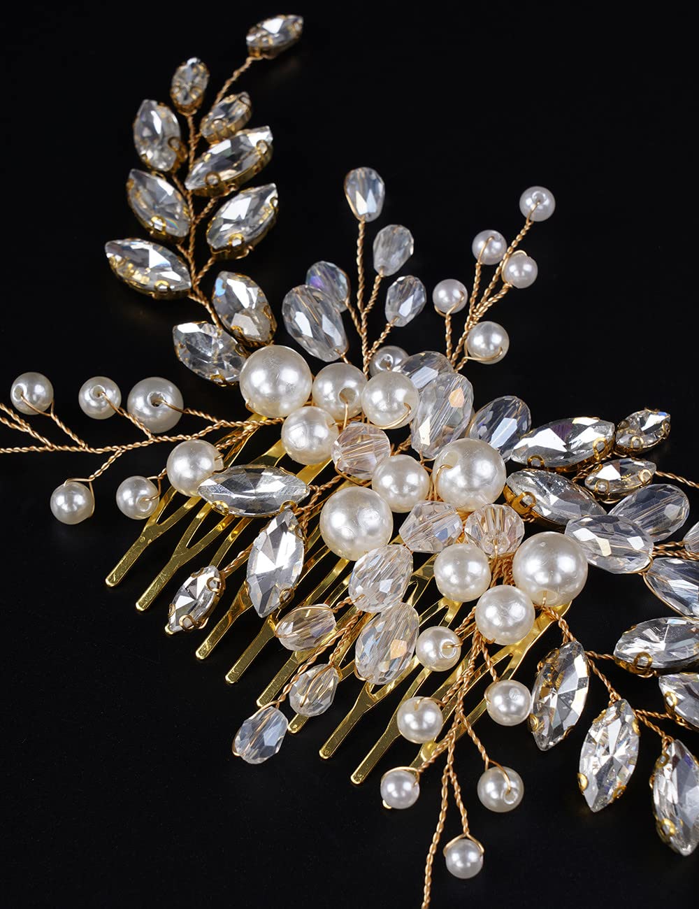 Jumwrit Bridal Hair Comb & Pearl Dangle Earrings Set - Handmade Rhinestone Wedding Hair Accessories for Women & Girls (Gold) | Perfect for Bridal Showers, Weddings & Special Occasions
