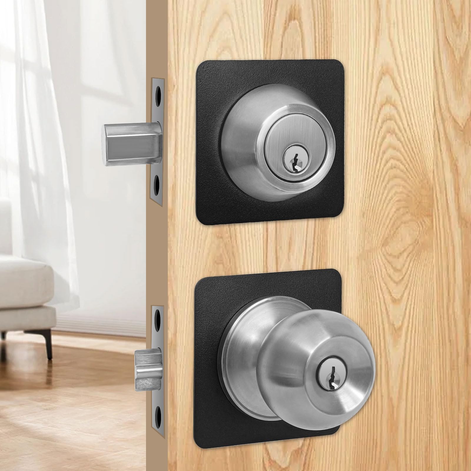 Matte Black Square Door Knob Plates - 2 Pcs for Secure Door Repair