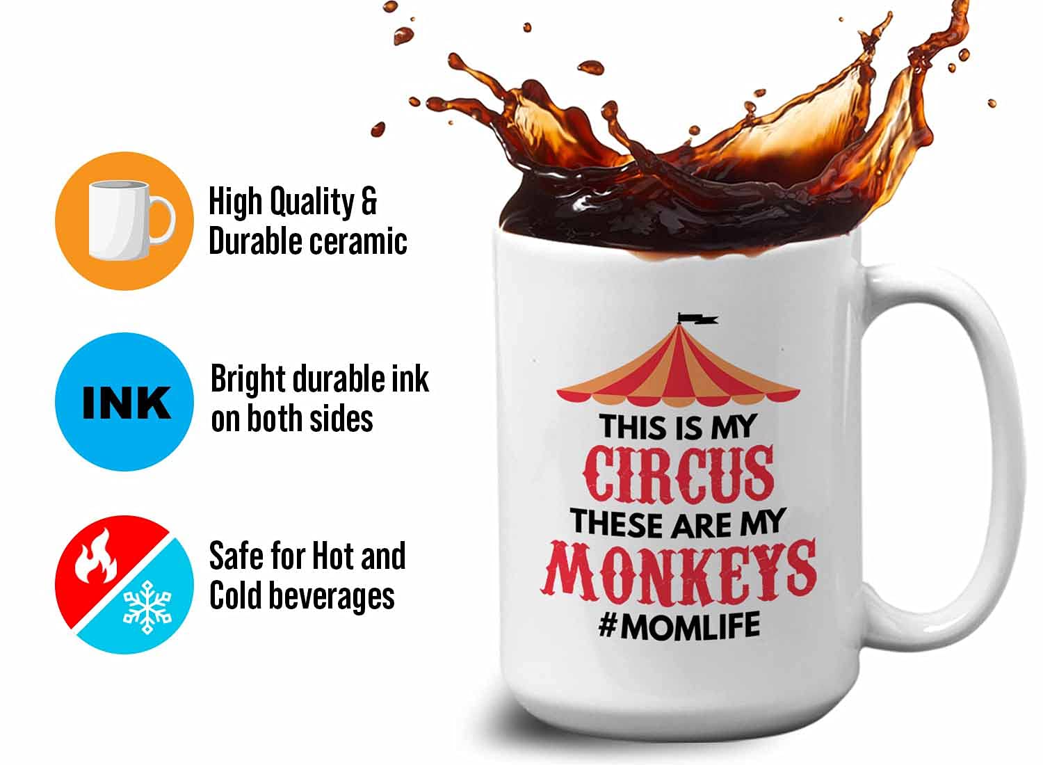 Funny Sarcastic Circus Mom Coffee Mug - 15oz White Ceramic Cup with Chimpanzee Design - Perfect Gift for Animal Lover Moms, Birthdays & Daily Coffee Moments