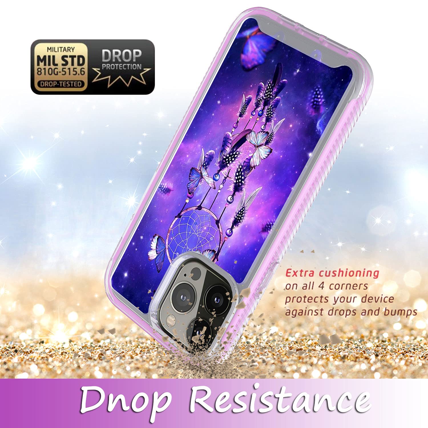 iPhone 13 Pro Max Rose Gold Hybrid Graphic Design Case - 360° Protection Cover with Dream Catcher Pattern | Slim Shockproof Phone Case for Women & Men | Perfect for Work, Travel & Everyday Use