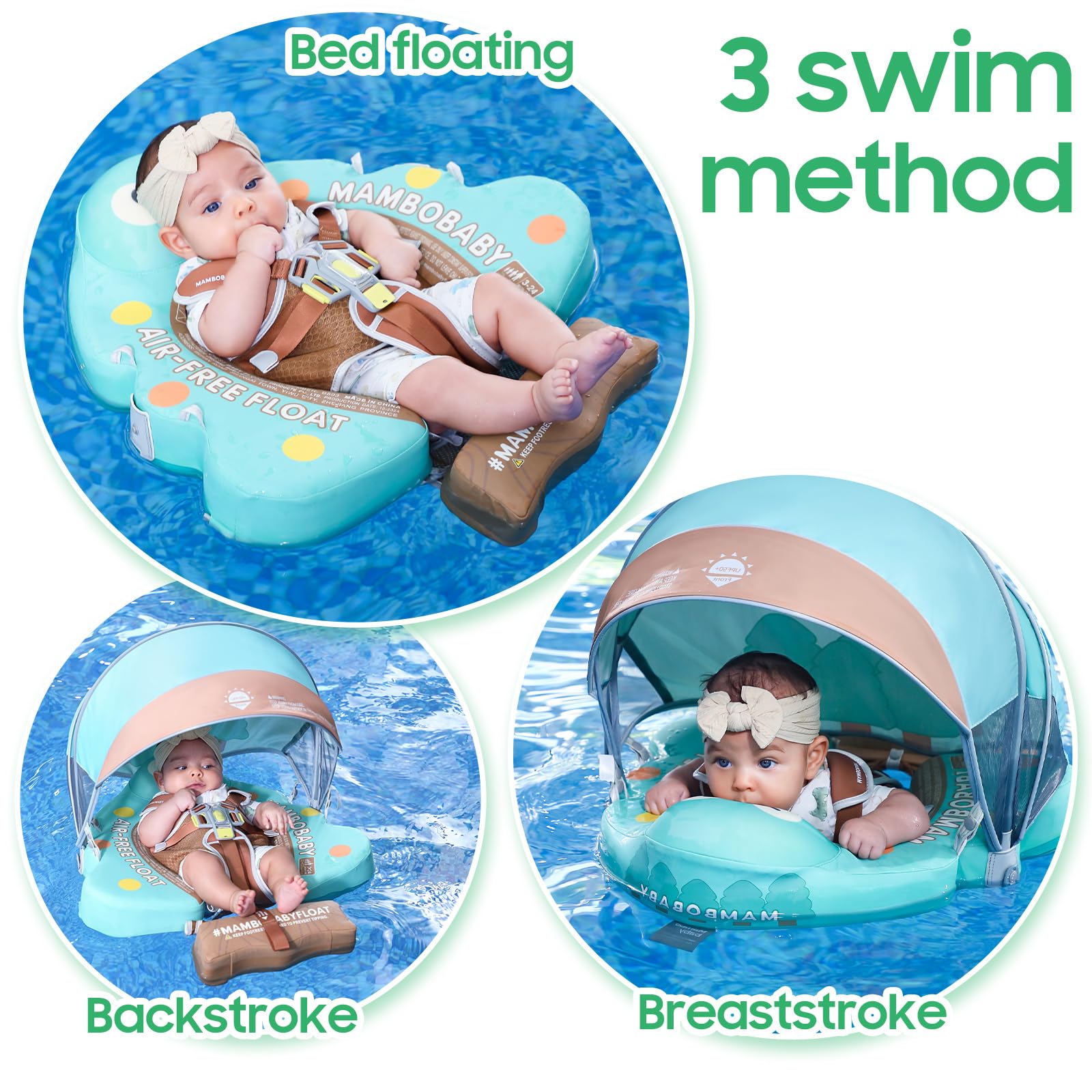 **Mambobaby Non-Inflatable Baby Swim Float with UPF 50+ Sun Canopy – Skin-Friendly Infant Pool Float for Safe Swimming – Ideal for Pools, Beaches & Water Play**