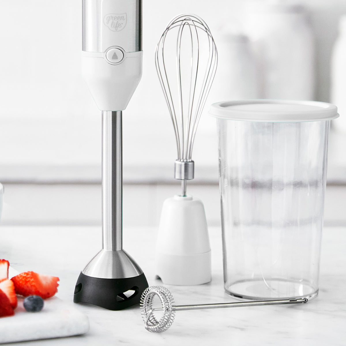 GreenLife Variable Speed Hand Blender - Powerful 500W Immersion Blender with 5 Speed Settings, Stainless Steel Blades - Perfect for Smoothies, Soups, Sauces & Baby Food (White)