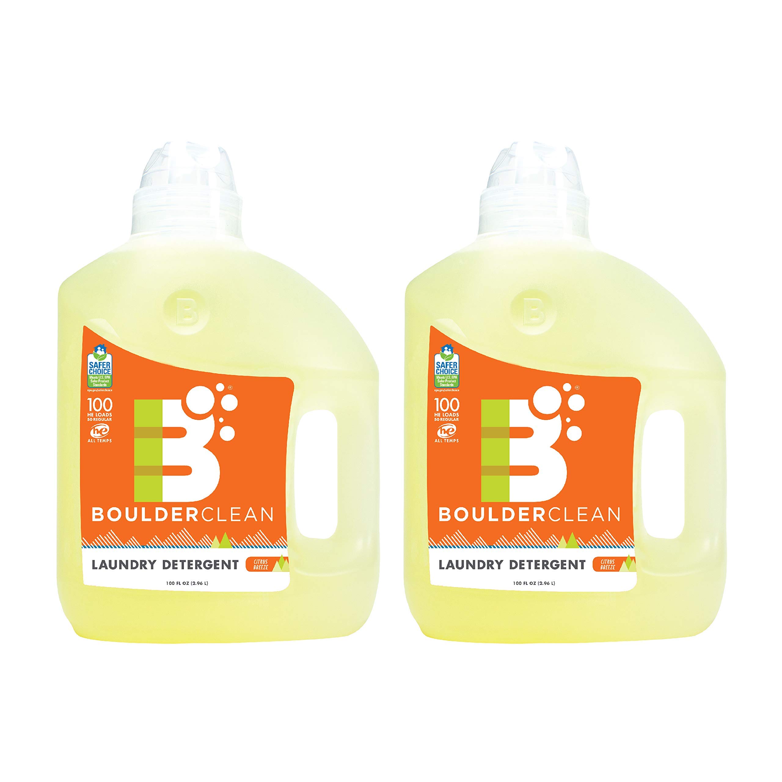 Boulder Clean Laundry Detergent - Citrus Breeze Scent, 100 oz (Pack of 2) | Eco-Friendly, Hypoallergenic Liquid Detergent for All Washing Machines | Perfect for Families, Gym Clothes & Sensitive Skin