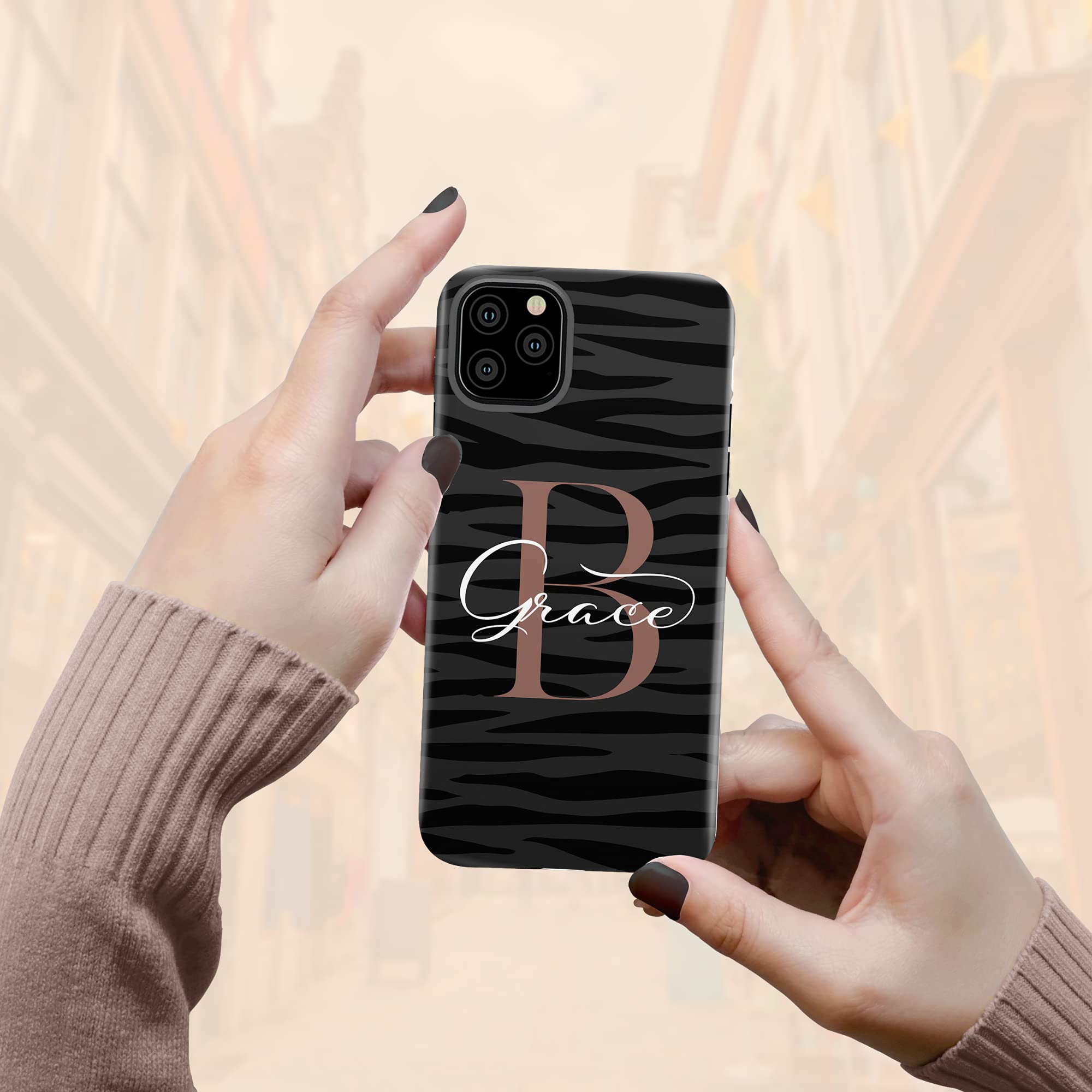 Custom Zebra Monogram Phone Case - Personalized Initial & Name Design for iPhone 16 Plus/15 Pro Max/14/13 Mini/12/11/X/XS Max/XR/7/8 - Durable Protective Cover - Perfect for Everyday Use, Gifts & Fashion Accessories