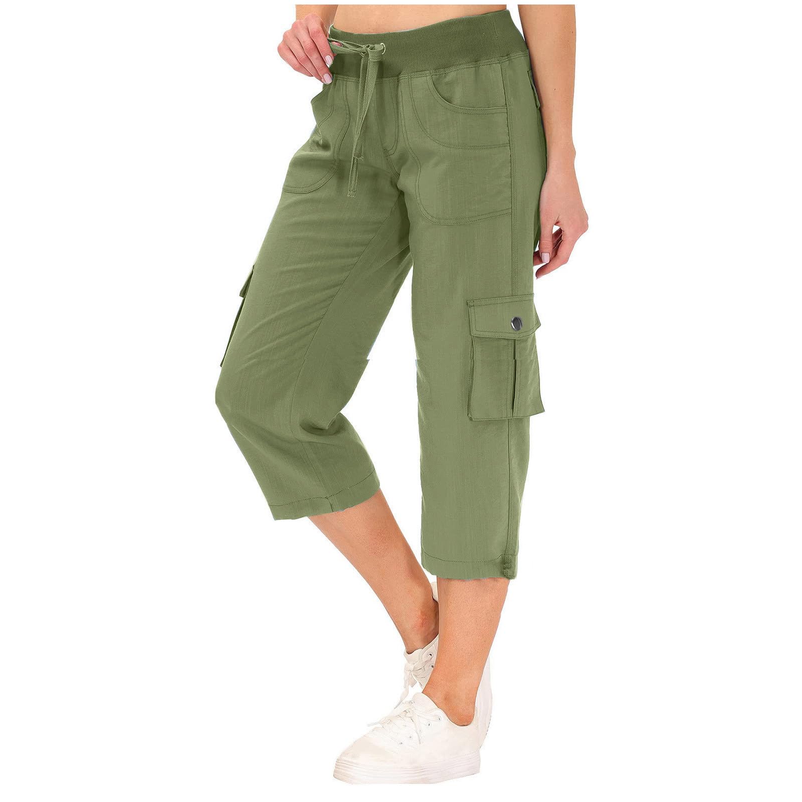 Women's Cargo Capri Pants - Summer Outdoor Beach Hiking Cropped Pants with Elastic Waist & Multiple Pockets | Perfect for Travel, Casual Wear & Outdoor Activities