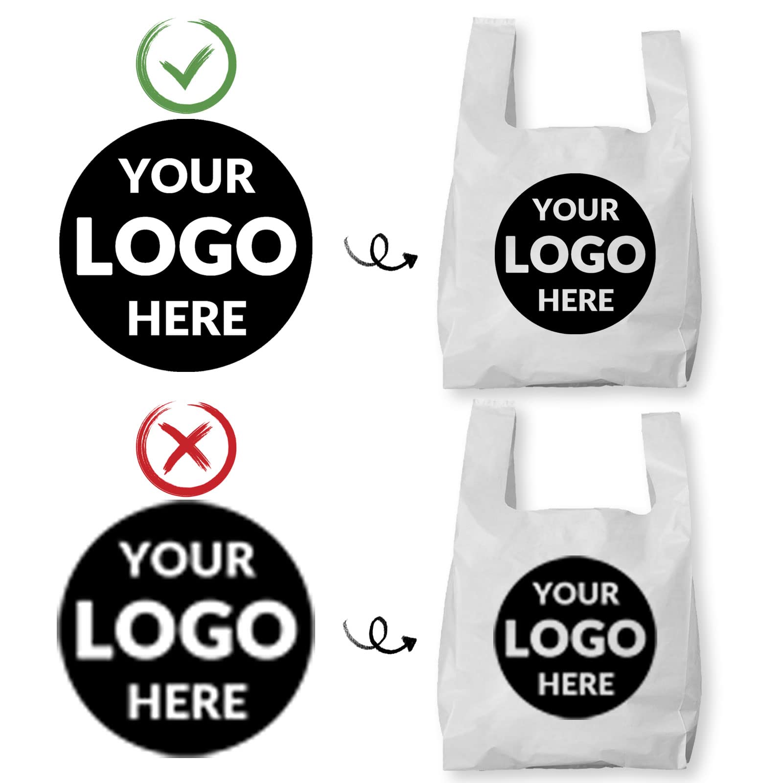 500 Pack Custom Logo Shopping Bags - Eco-Friendly Reusable Grocery Bags with Your Brand - Perfect for Retail Stores, Boutiques, Trade Shows & Promotional Events