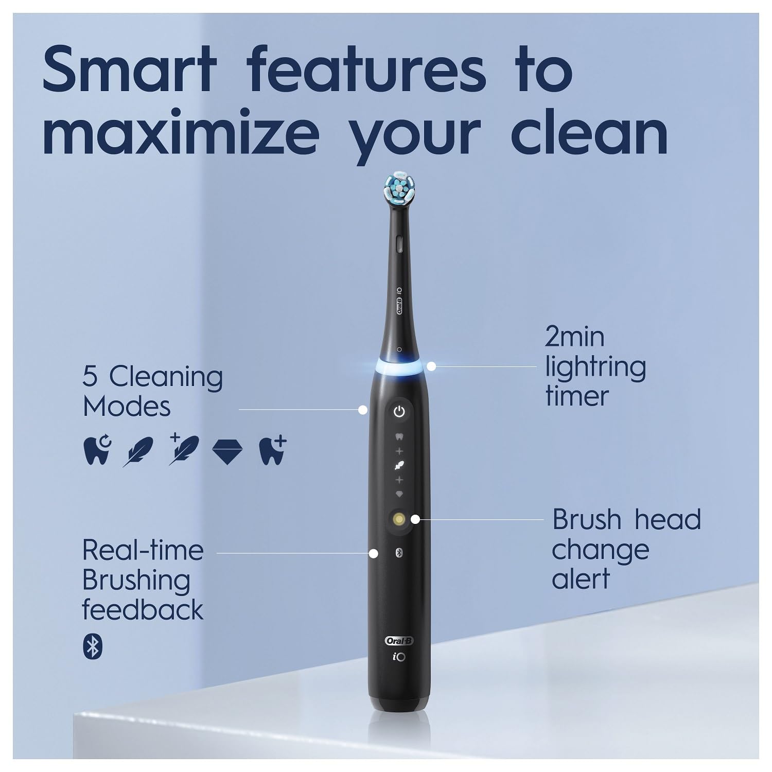 Oral-B iO5 Electric Toothbrush for Adults - 5 Cleaning Modes with Teeth Whitening, Includes 1 Brush Head & Travel Case, UK 2-Pin Plug (Black) - Perfect for Home Use, Travel & Daily Oral Care