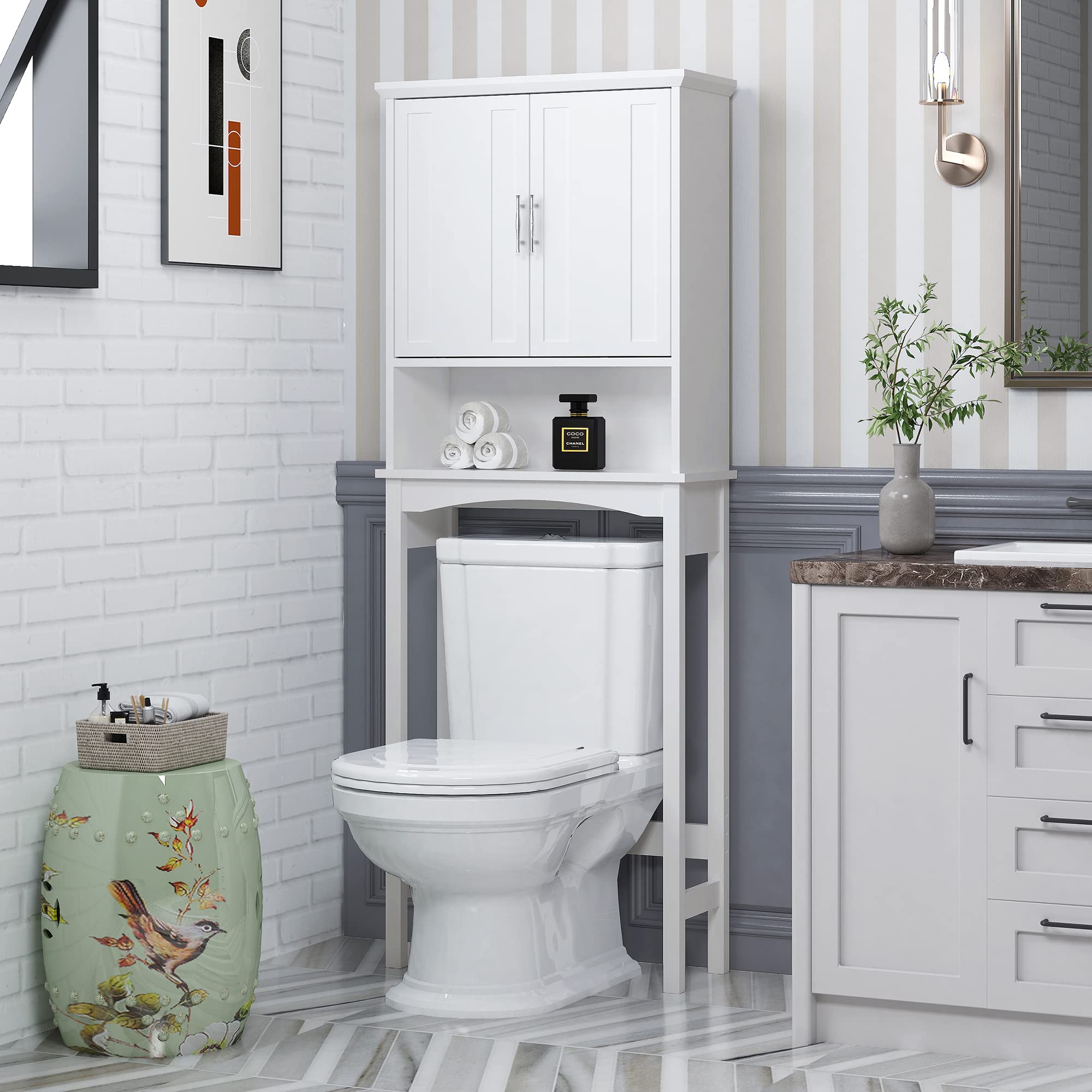 Over The Toilet Storage Cabinet - White Bathroom Shelf Organizer with Space Saving Design | Perfect for Small Bathrooms, Apartments & Powder Rooms