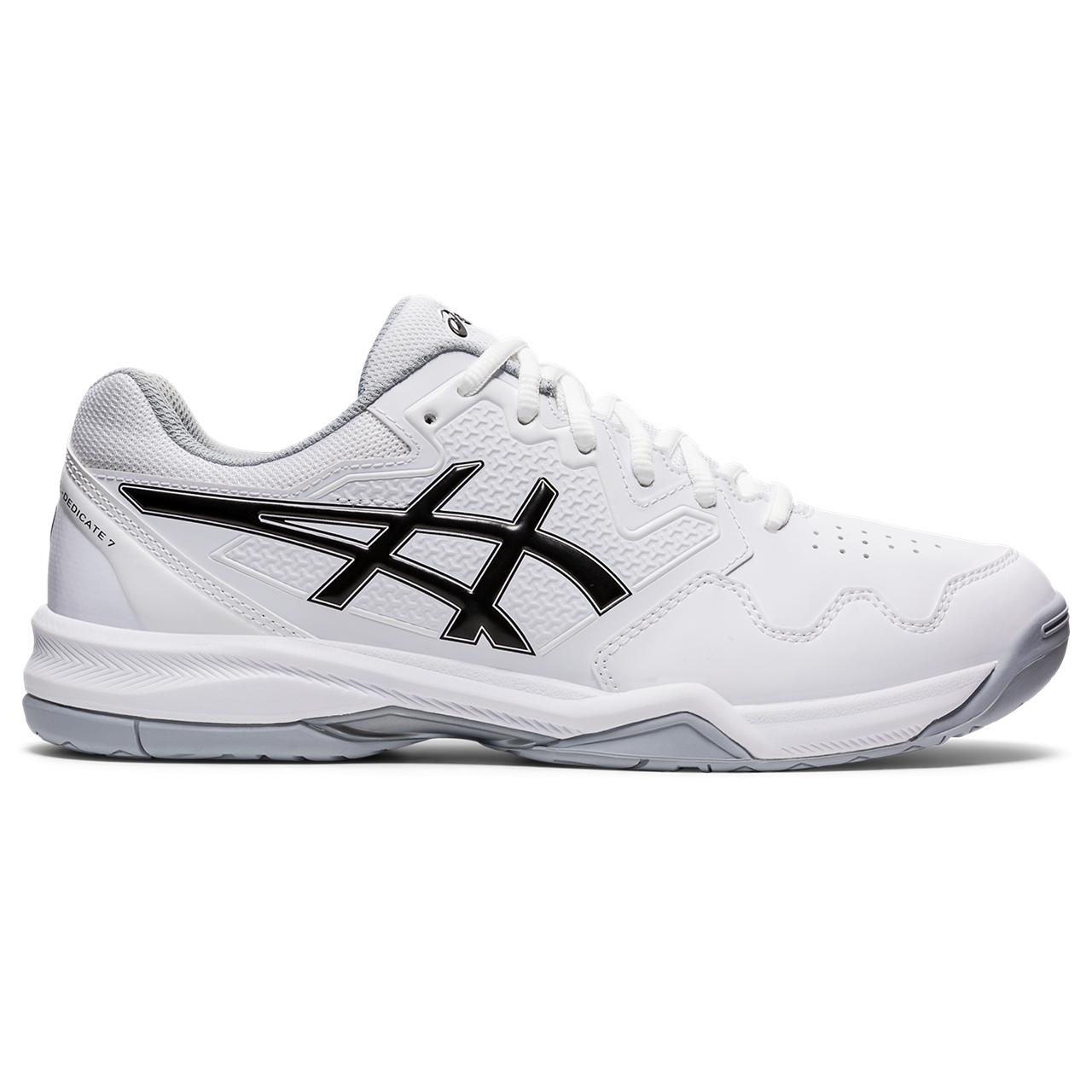 ASICS Gel-Dedicate 7 Men's Tennis Shoes - White/Black - Lightweight Performance Court Shoes for Tennis & Pickleball - Ideal for Competitive Play & Training Sessions
