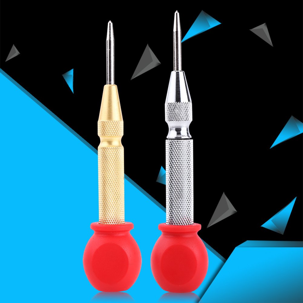 POCREATION Automatic Center Hole Punch Tool - High Speed Steel (HSS) Tip for Precise Metal Marking & Drilling | Durable Silver & Red Protective Design | Ideal for Metalworking, DIY Projects & Automotive Repairs