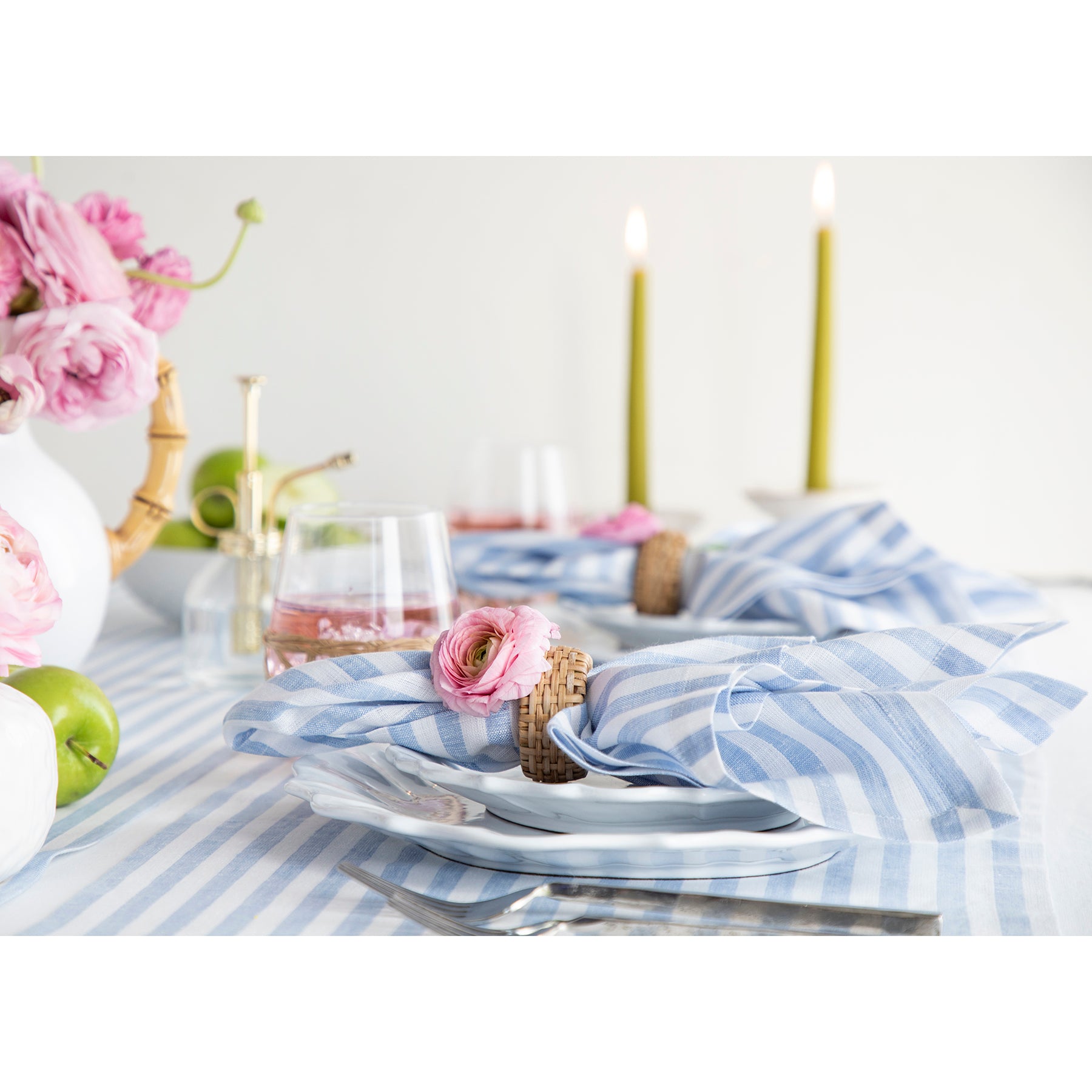 Amalfi Stripe Cotton Napkins Set of 12 - Premium Dinner Napkins for Formal Dining, Parties & Holiday Table Decor - Elegant Italian-Inspired Table Linens