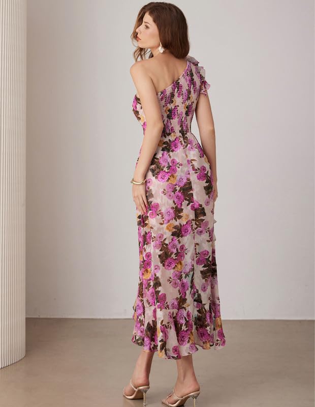 GRACE KARIN Women's Floral One Shoulder Ruffle Maxi Dress - Summer Sleeveless High-Low Sundress for Wedding Guest, Beach Vacation & Date Night