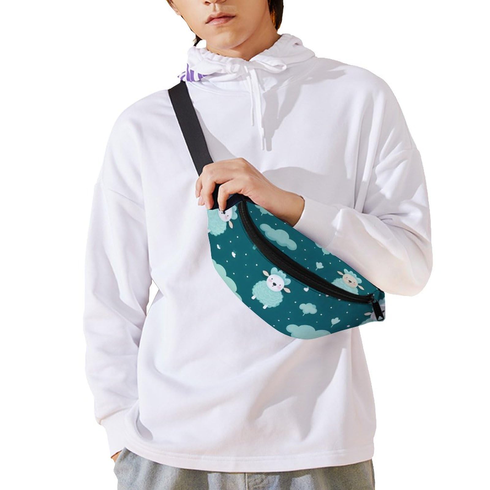 Adjustable Crossbody Waist Bag for Women & Men - Cute Sheep Design Belt Bag Pouch - Perfect for Travel, Hiking, Concerts & Daily Use
