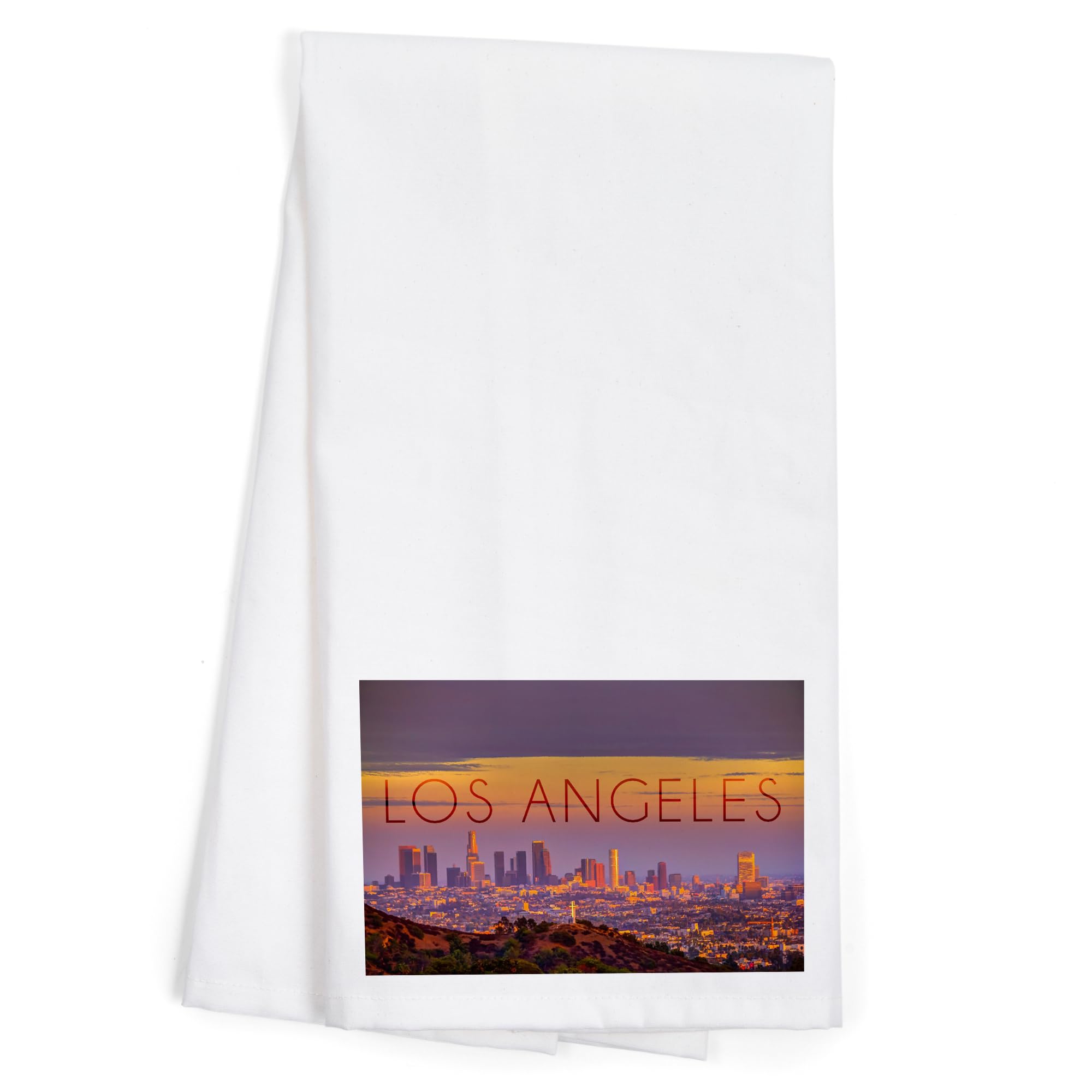 Lantern Press Los Angeles California Skyline at Sunset - 100% Cotton Tea Towel, Decorative Hand Towel for Kitchen & Home Decor - Perfect for Dish Drying, Gift Giving & Coastal Themed Spaces