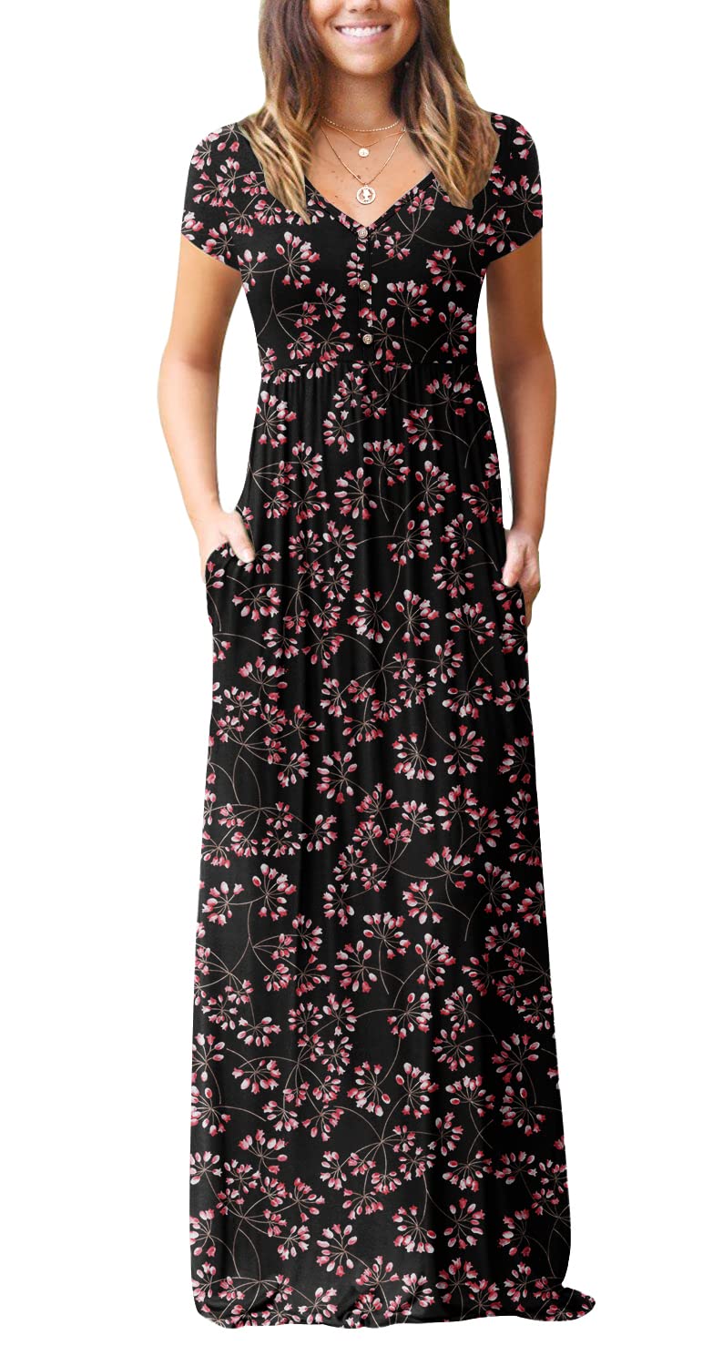 GRECERELLE Women's Long Maxi Dresses 2025 - Short Sleeve V-Neck Casual Summer Button Dress with Pockets | Perfect for Beach, Vacation & Everyday Wear