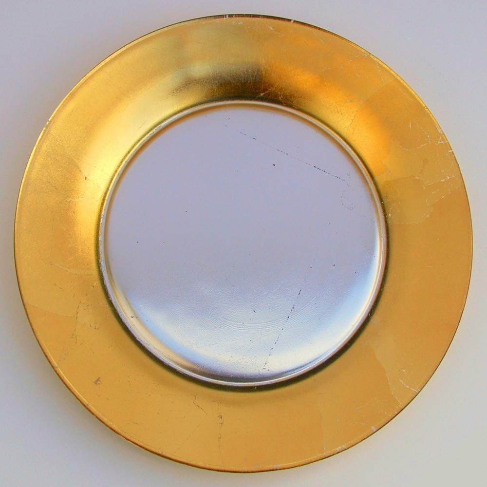 Red Pomegranate Gilded Eclipse Silver & Gold Salad Plates Set of 4 - 7.5 Inch Elegant Dinnerware for Fine Dining, Holiday Entertaining & Special Occasions