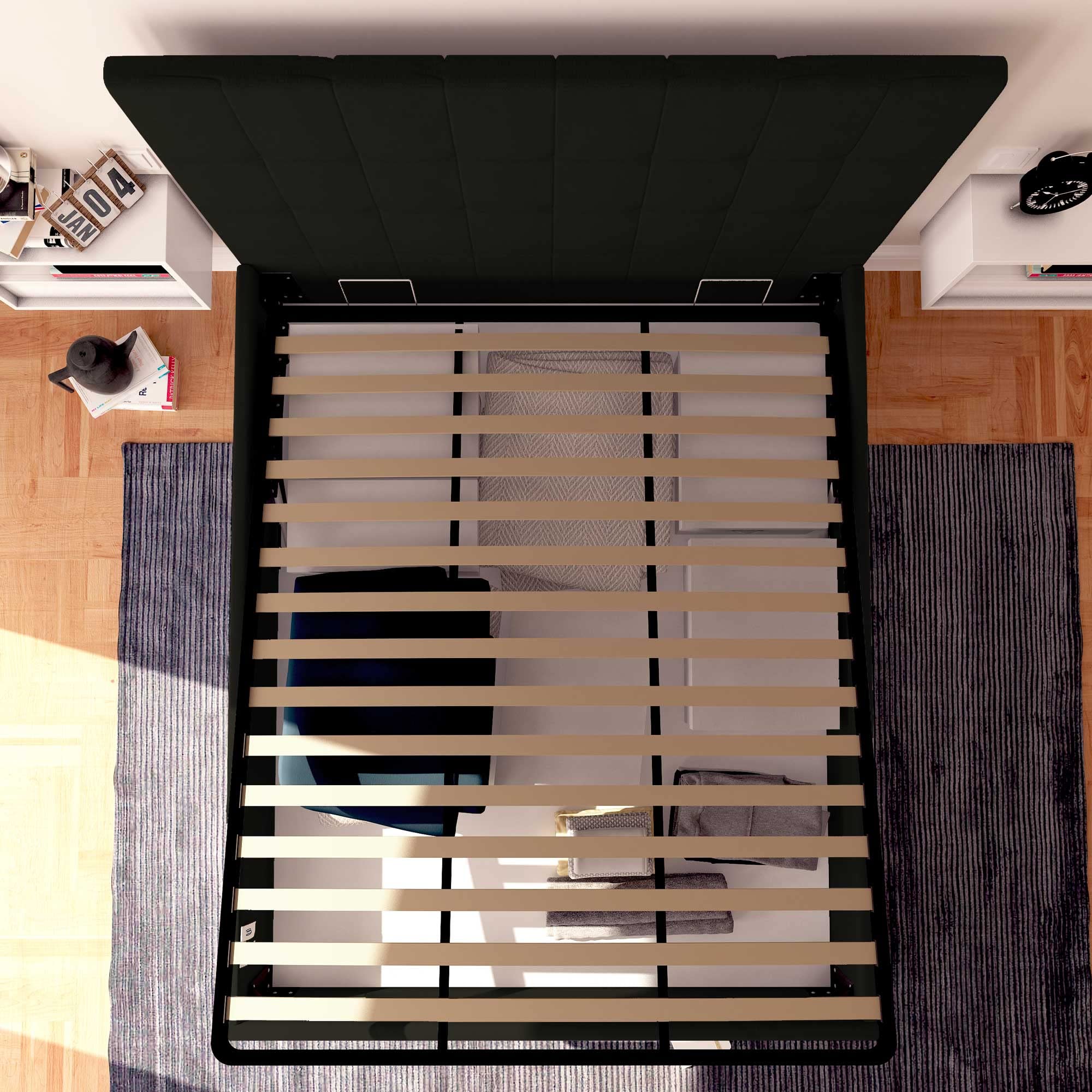 Baldiflex Single Bed with Storage, Synthetic Leather Dublin Model, Slatted Base for Single Mattress, 160 x 200 cm, Elegant Headboard, Black - Perfect for Small Bedrooms, Guest Rooms & Studio Apartments