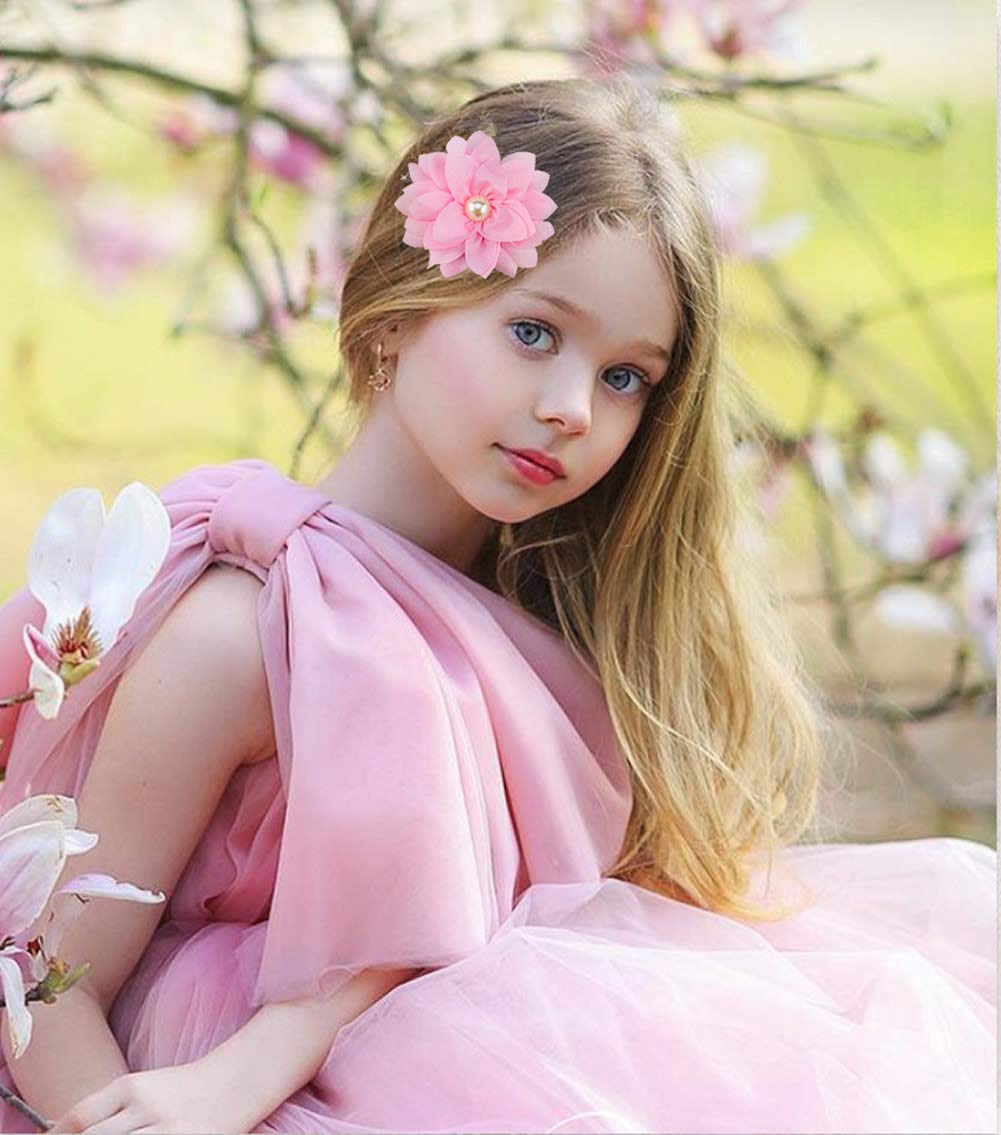 20 Pack Alligator Hair Clips with Big Flower Lotus & Pearl Design - Hair Barrettes for Baby Girls, Toddlers, Kids, Teens & Women | Perfect for School, Parties, Weddings & Daily Hair Styling
