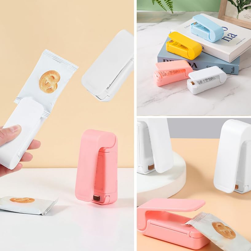 2024 Portable Mini Bag Sealer & Cutter - 2-in-1 Handheld Heat Vacuum Sealer for Food Storage, Snacks Freshness, Plastic Bags | Compact Resealing Machine for Kitchen, Travel & Camping (White, 1 Pack)