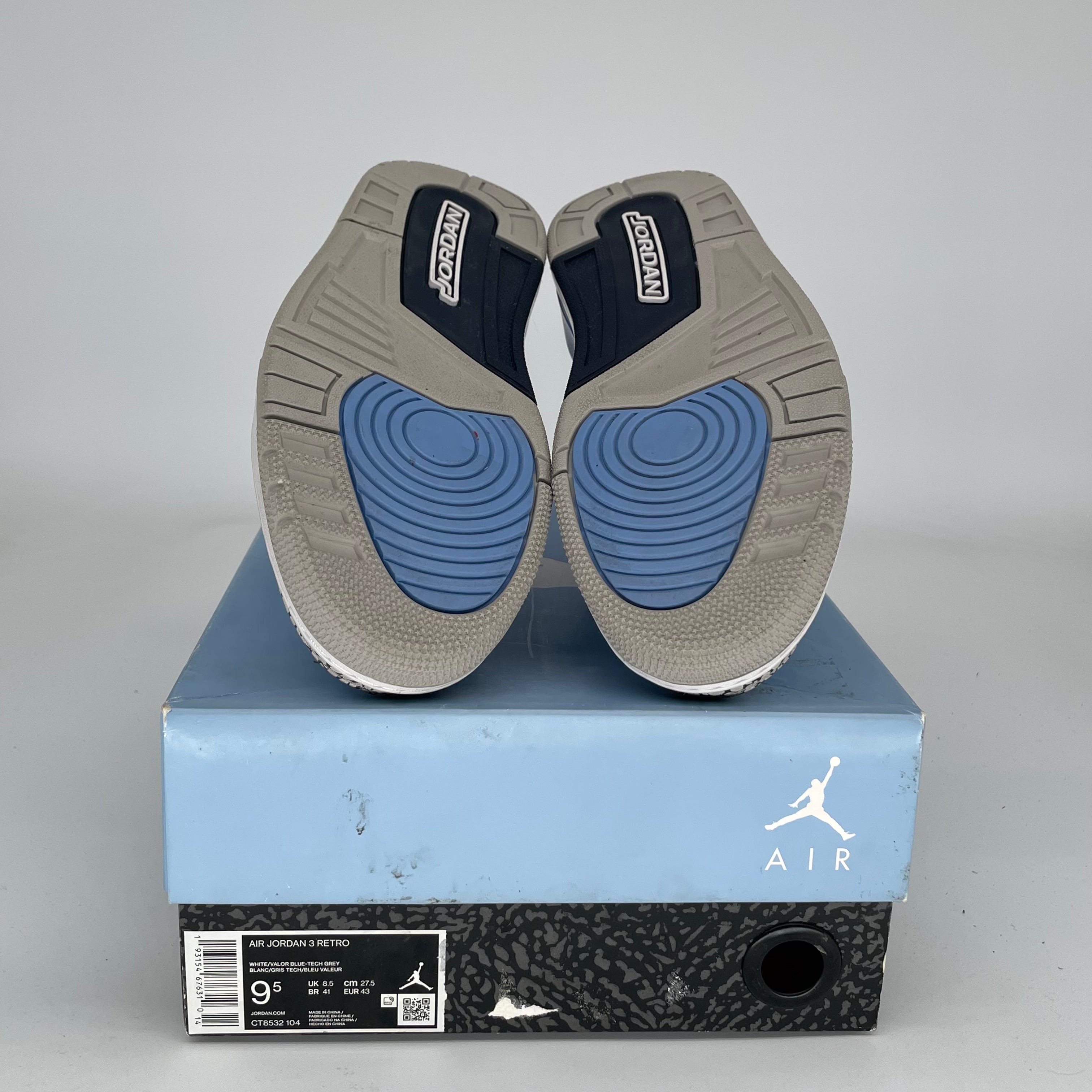 AIR JORDAN 3 UNC Men's Basketball Shoes Size 9.5 - Authentic Retro Sneakers CT8532-104 | Perfect for Casual Wear, Street Style & Sneaker Collectors