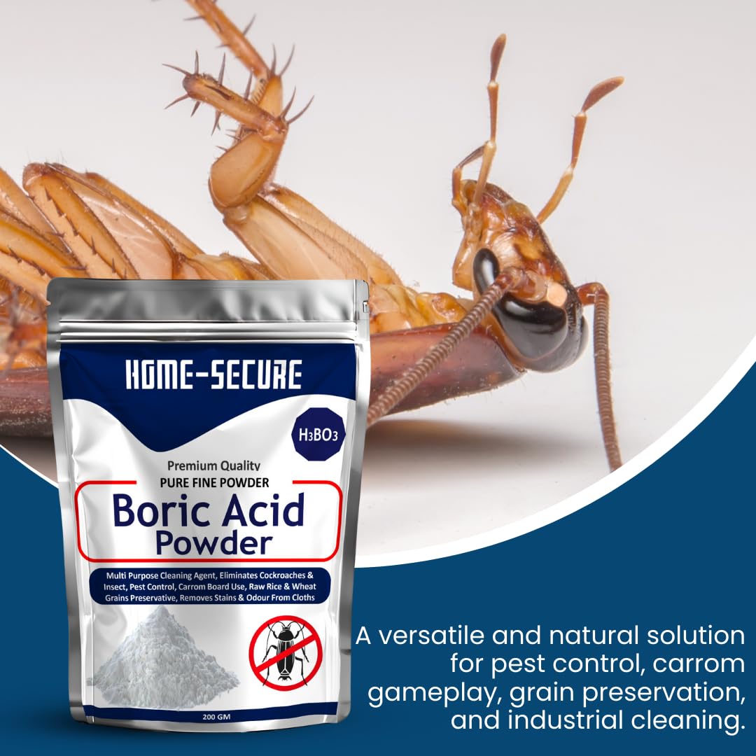 Boric Acid Powder 200g - Natural & Safe Cockroach Killer, Ant Repellent, Bed Bug Treatment | Multi-Purpose for Home Pest Control, Carrom Board Powder, Rice Preservation, Kitchen Cleaning, Stain Removal & Industrial Use | Effective for Bedrooms, Kitchens, Bathrooms & Storage Areas