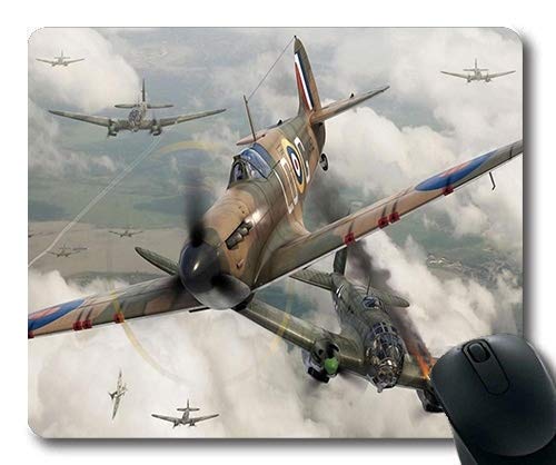 WWII Fighter Aircraft Mouse Pad with Non-Slip Rubber Base & Stitched Edges - Vintage Warplane Design Gaming Mousepad for PC, Laptop, Office & Home Use