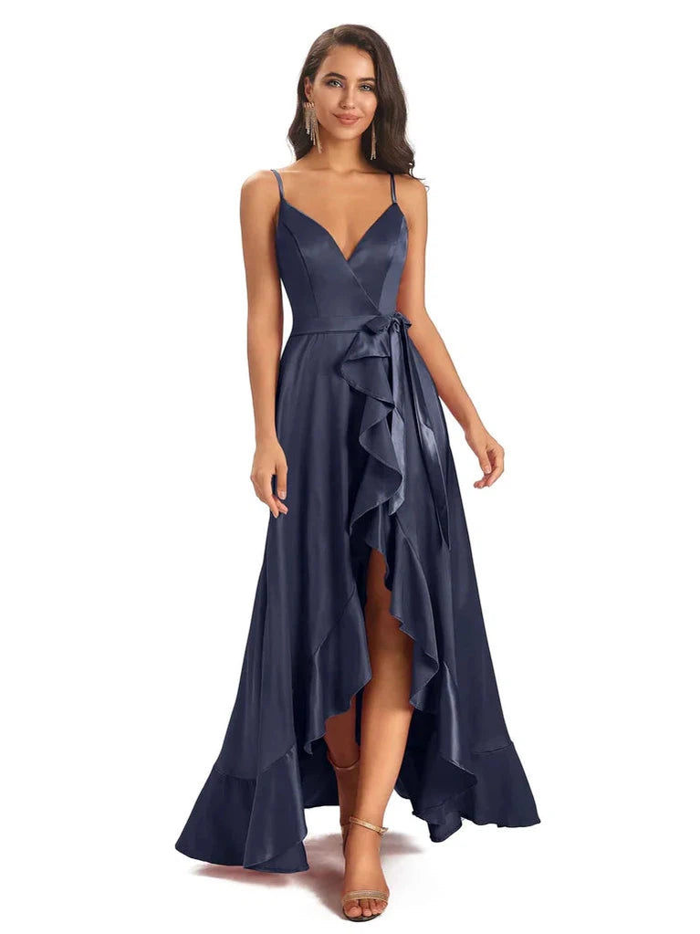 Affordable Navy V-Neck Spaghetti Strap Bridesmaid Dresses - WG212 | Perfect for Weddings, Formal Events & Special Occasions