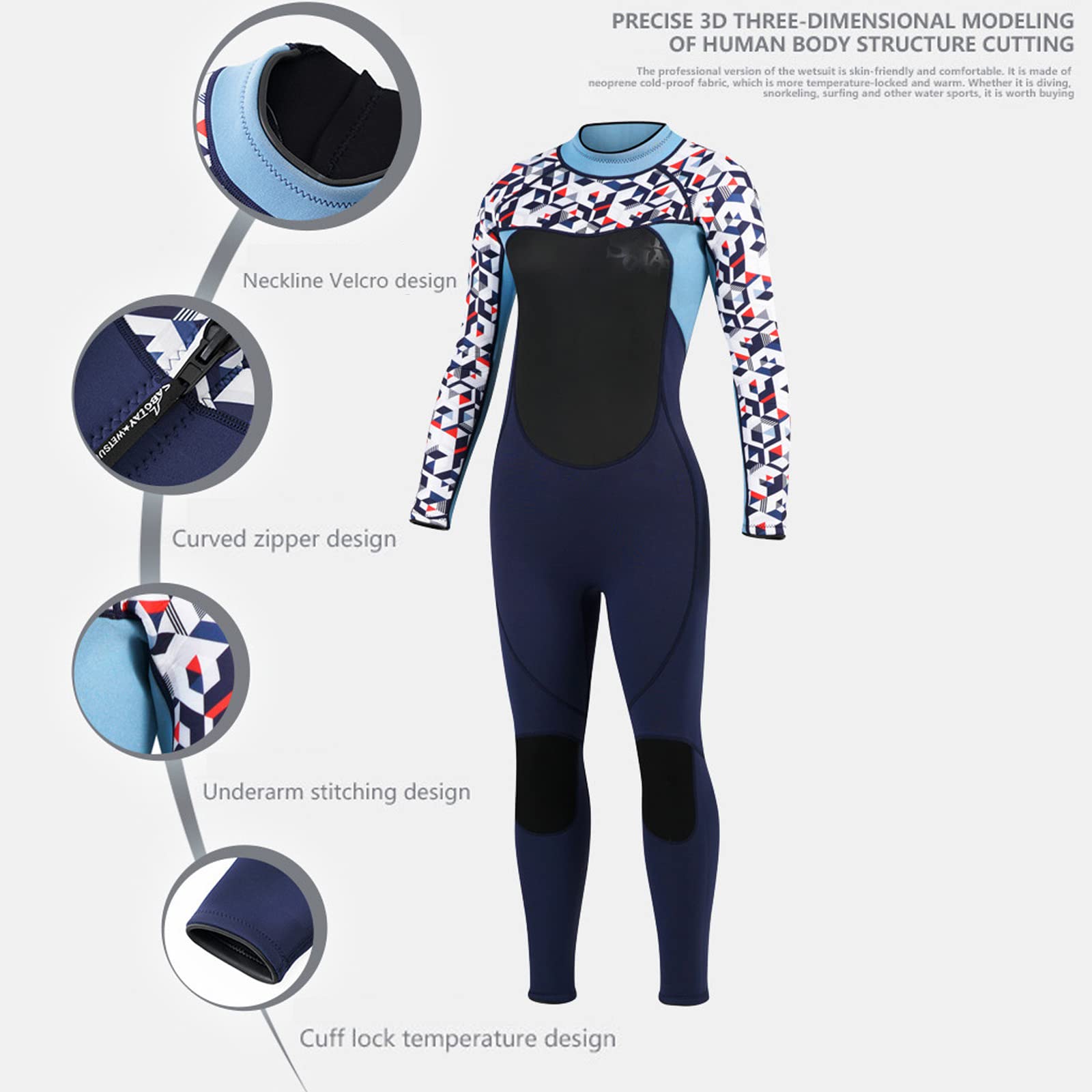 3mm Women's Full Body Wetsuit with Back Zip - Long Sleeve Diving Suit for Warmth & UV Protection (SPF50+) - Perfect for Scuba Diving, Surfing, Swimming & Water Sports