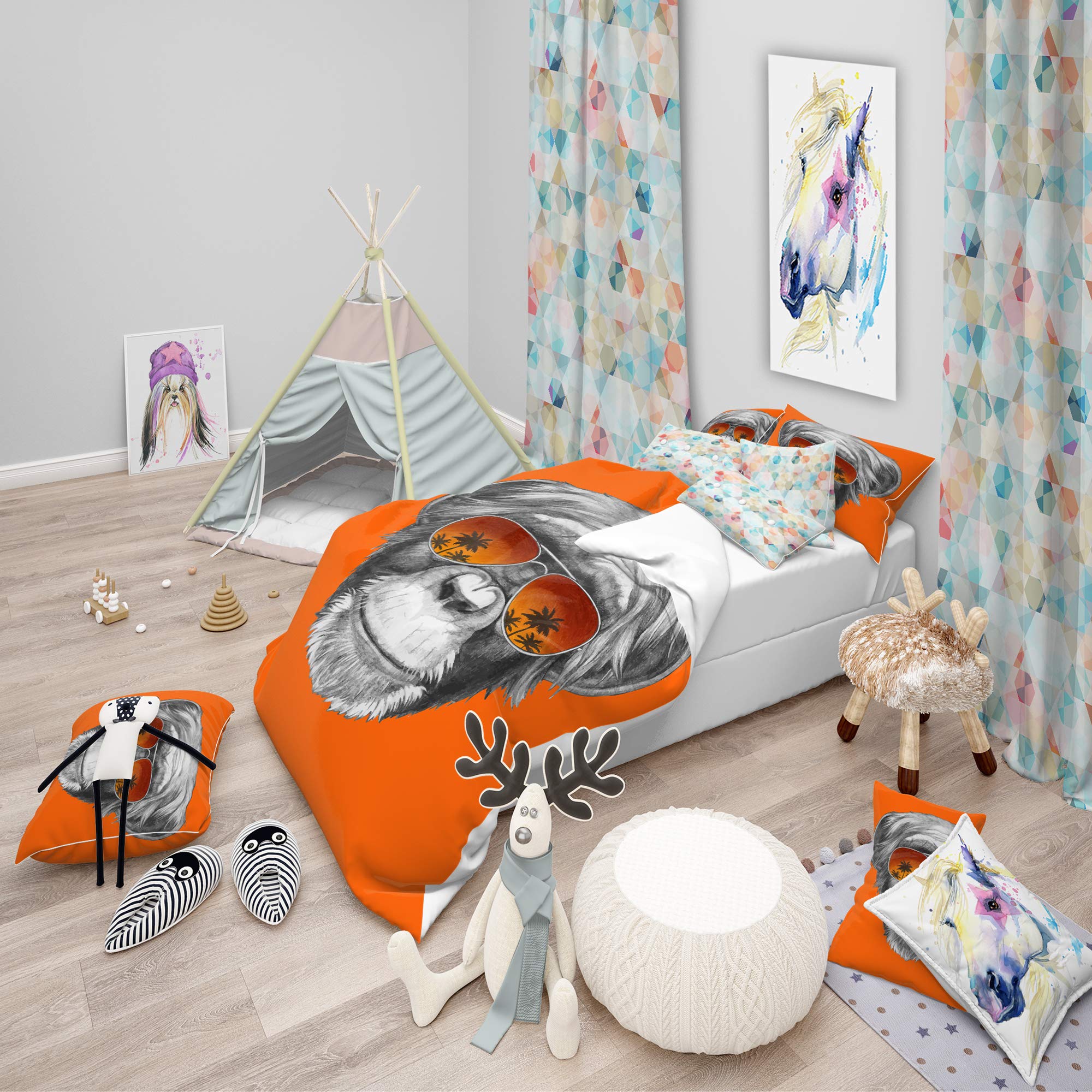 Monkey with Mirror Sunglasses Duvet Cover Set - Grey Animal Print Twin Size 3-Piece Bedding Set | All-Season Comfort for Kids' Room, Dorm, or Guest Bed