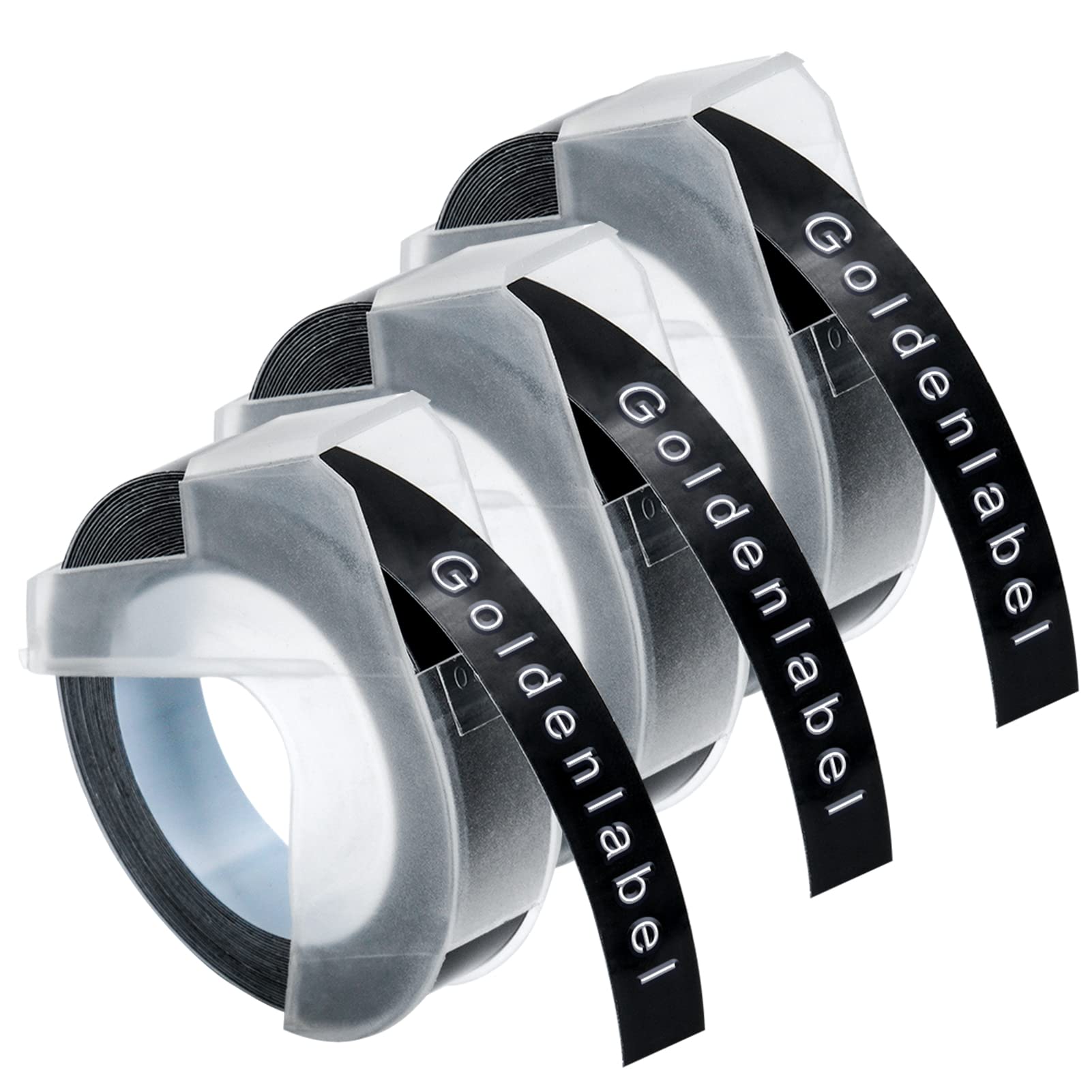 3-Pack Black 3D Plastic Embossing Tape for DYMO Label Maker 1741670, 12965, 12966 - 3/8