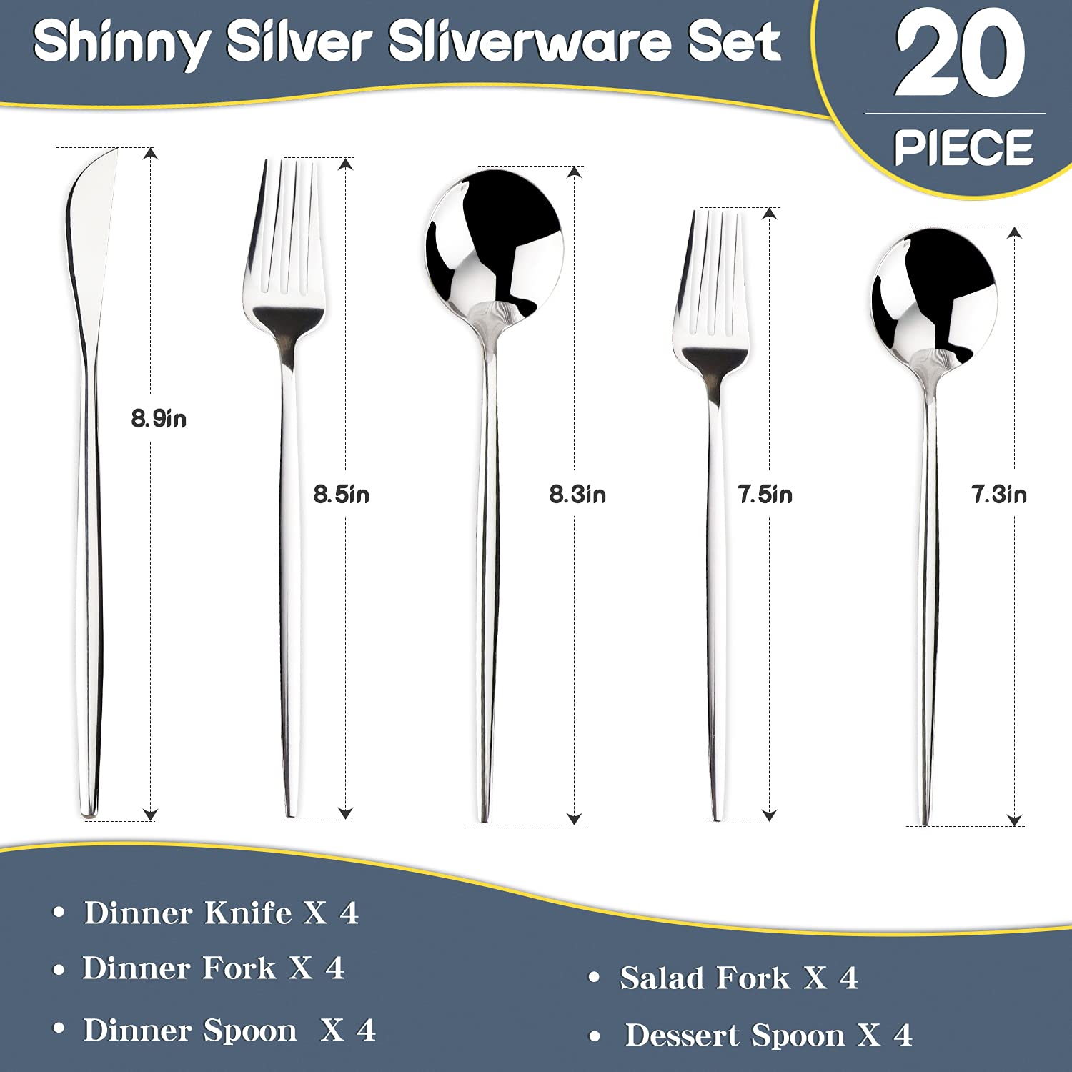 Premium 20-Piece 18/10 Stainless Steel Silverware Set for 4 - Knives, Forks & Spoons - Dishwasher Safe Flatware Cutlery Set - Perfect for Dining, Parties & Everyday Use