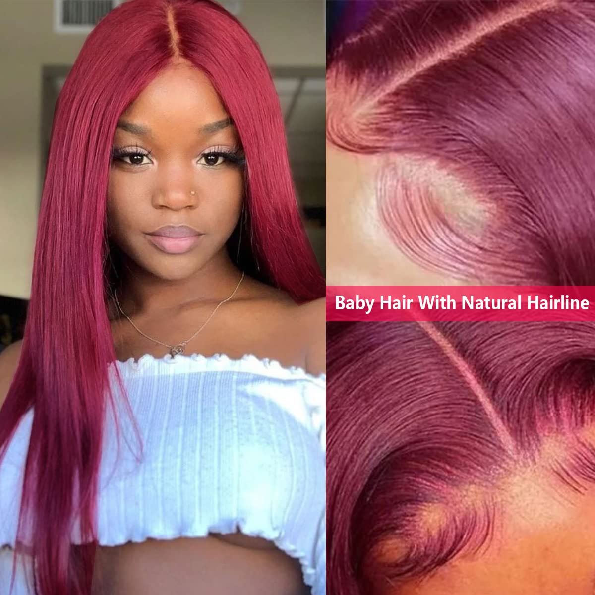 SUPERNOVA 99J Burgundy Lace Front Wig - 18 Inch Brazilian Virgin Human Hair with 4x4 Lace Closure, Pre-Plucked Hairline & Baby Hair - 150% Density Long Straight Red Wig for Black Women | Perfect for Daily Wear, Cosplay, and Special Occasions