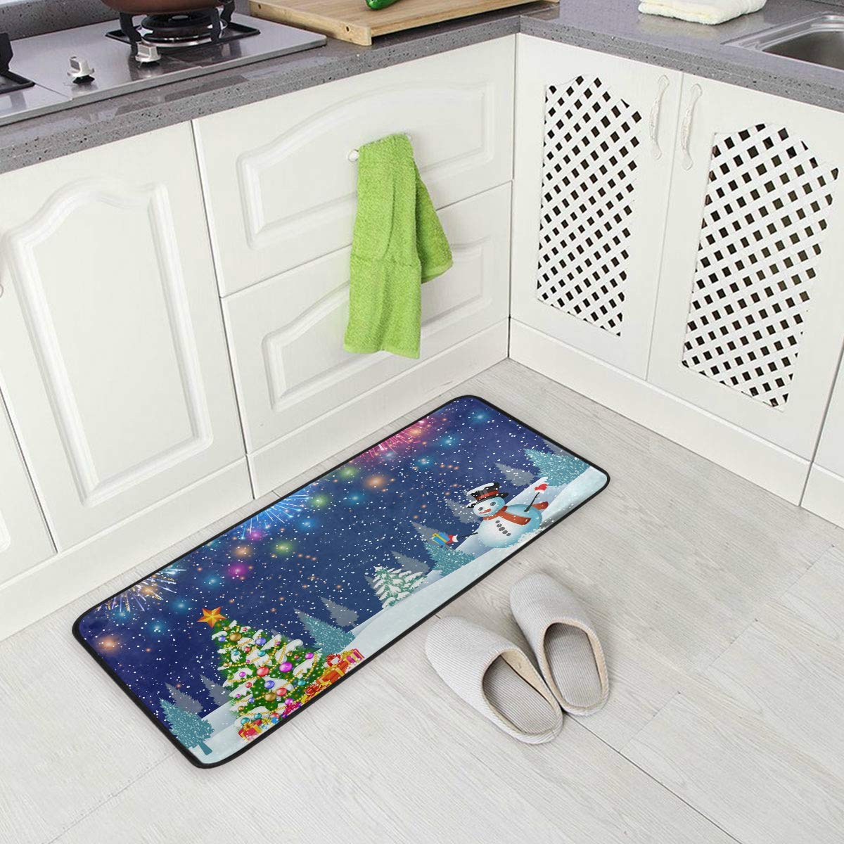 DOMIKING Non-Slip Christmas Kitchen Rug - Snowman Design Holiday Floor Mat, 39