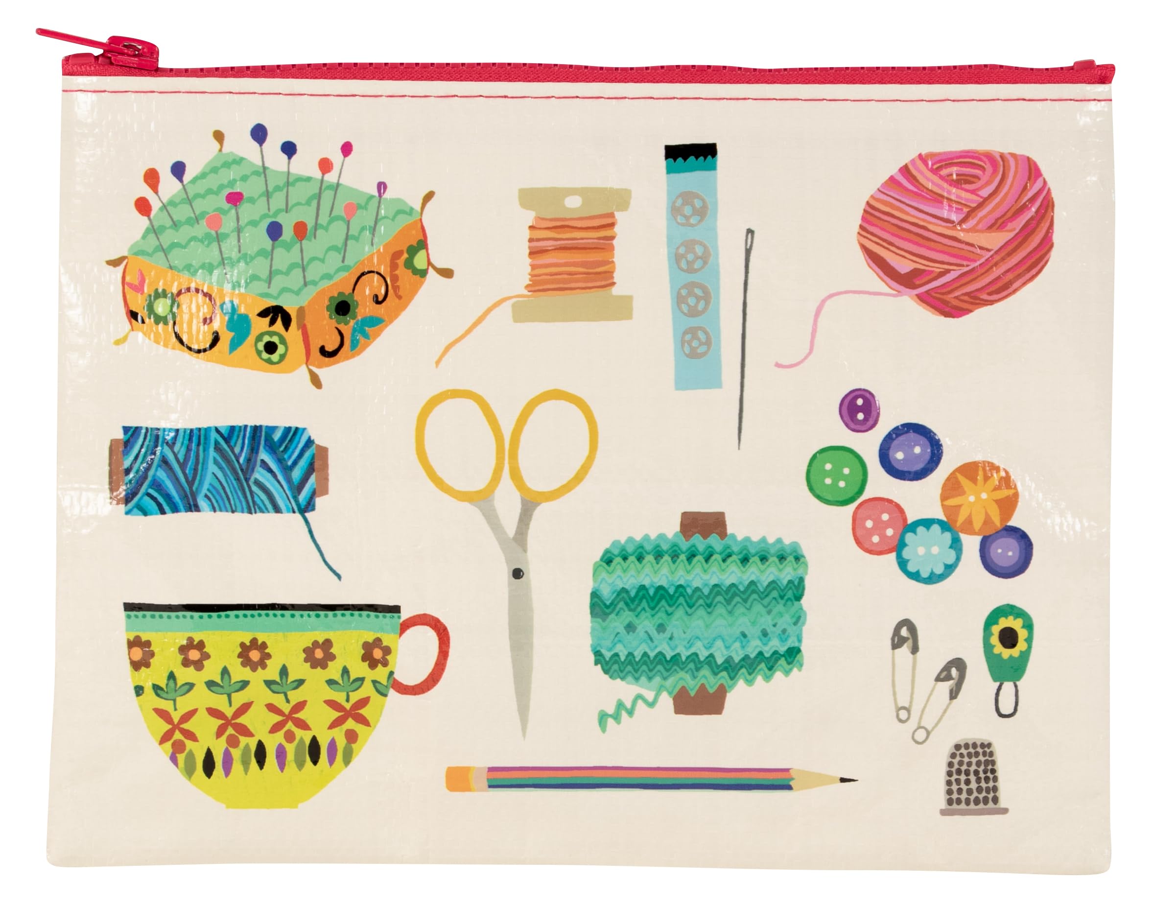 Blue Q Recycled Plastic Sewing Zipper Pouch - Chunky Sturdy Zipper, Easy to Clean (7.25