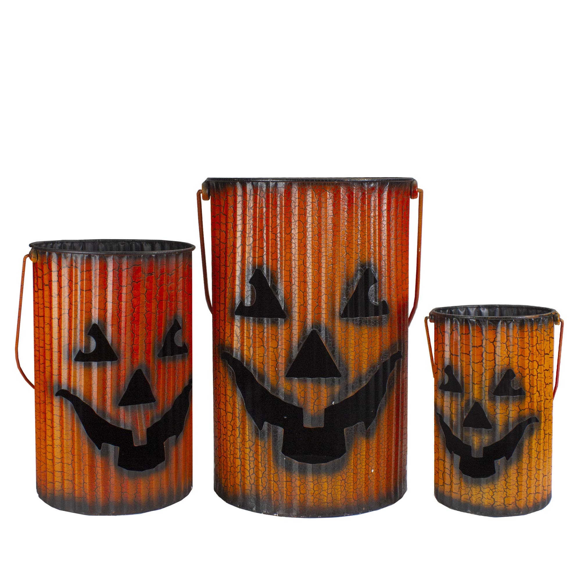 Northlight 3-Piece Black & Orange Metal Pumpkin Lantern Set - Halloween Porch Decor, Fall Home Decoration, Spooky Party Lighting for Indoor/Outdoor Use
