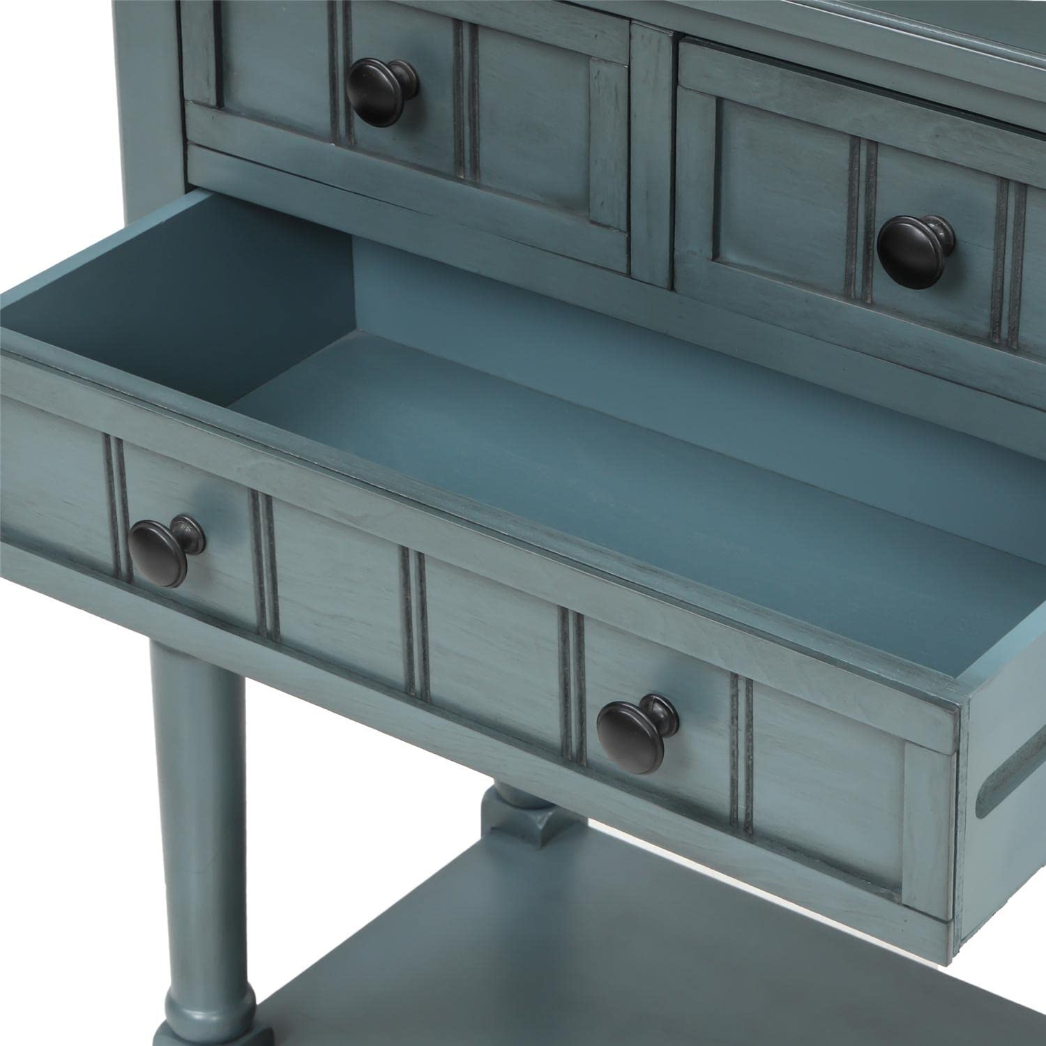 JINS&VICO Navy Blue Console Table with 3 Drawers & Bottom Shelf - Entryway Sofa Table, Sideboard for Living Room, Dining Room - Perfect for Small Spaces & Hallway Decor