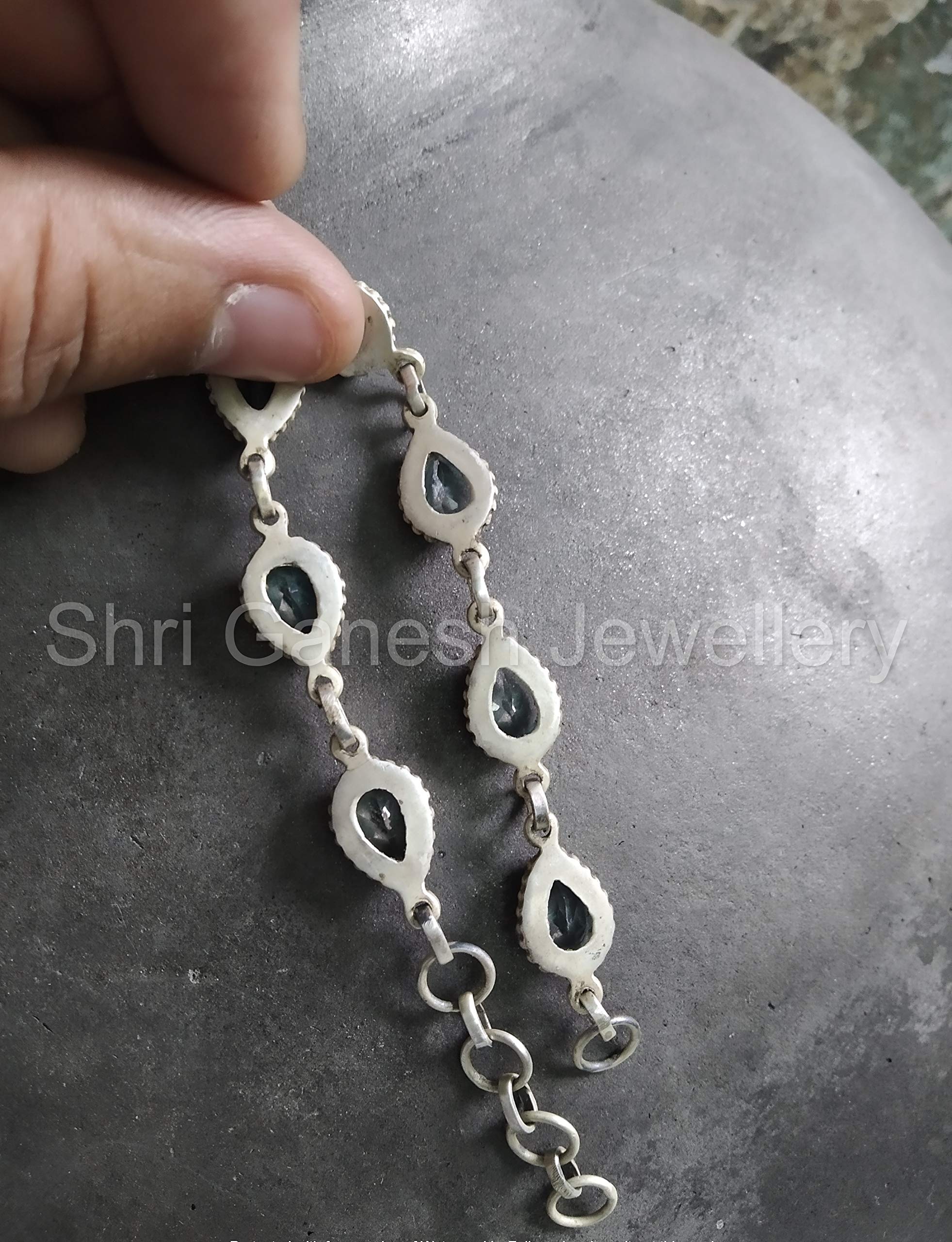 Blue Topaz Healing Stone Bracelet for Women - Sterling Silver Gemstone Jewelry with Vintage Filigree Design - Perfect for Boho Fashion, Spiritual Healing & Everyday Wear