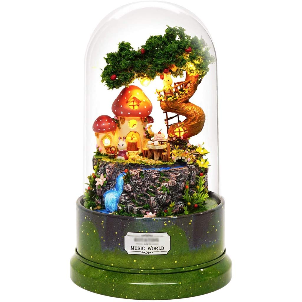 Rotating Wooden Music Box in Glass Dome - Handmade Gift for Anniversary & Birthday - Home Decor