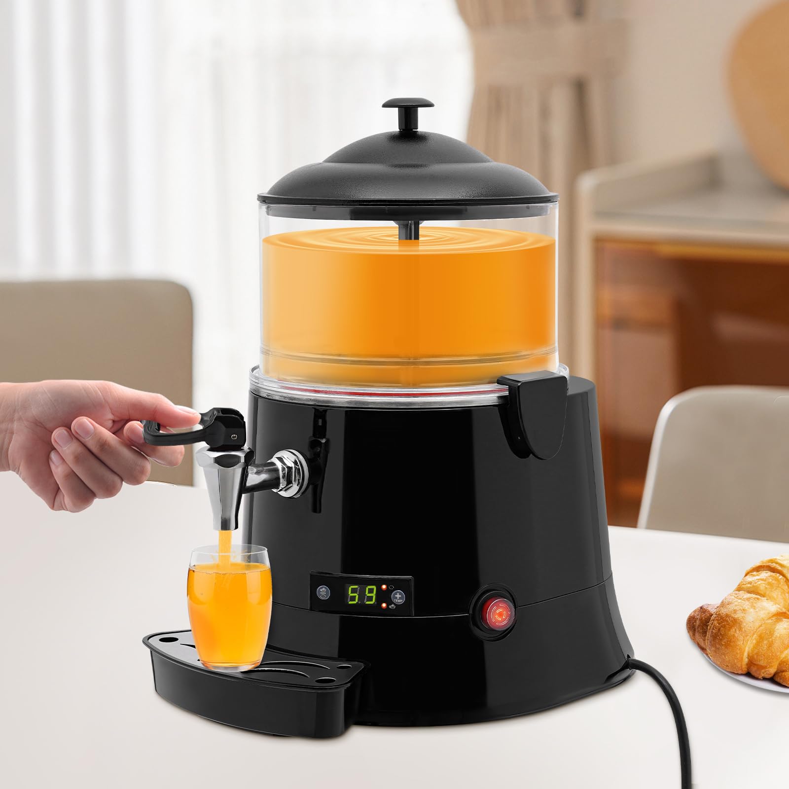 5L Commercial Hot Chocolate Machine 400W with Temperature Control (86-194°F) - Hot Beverage Dispenser for Milk, Soy Milk, Tea - Perfect for Cafés, Restaurants & Events (Black)