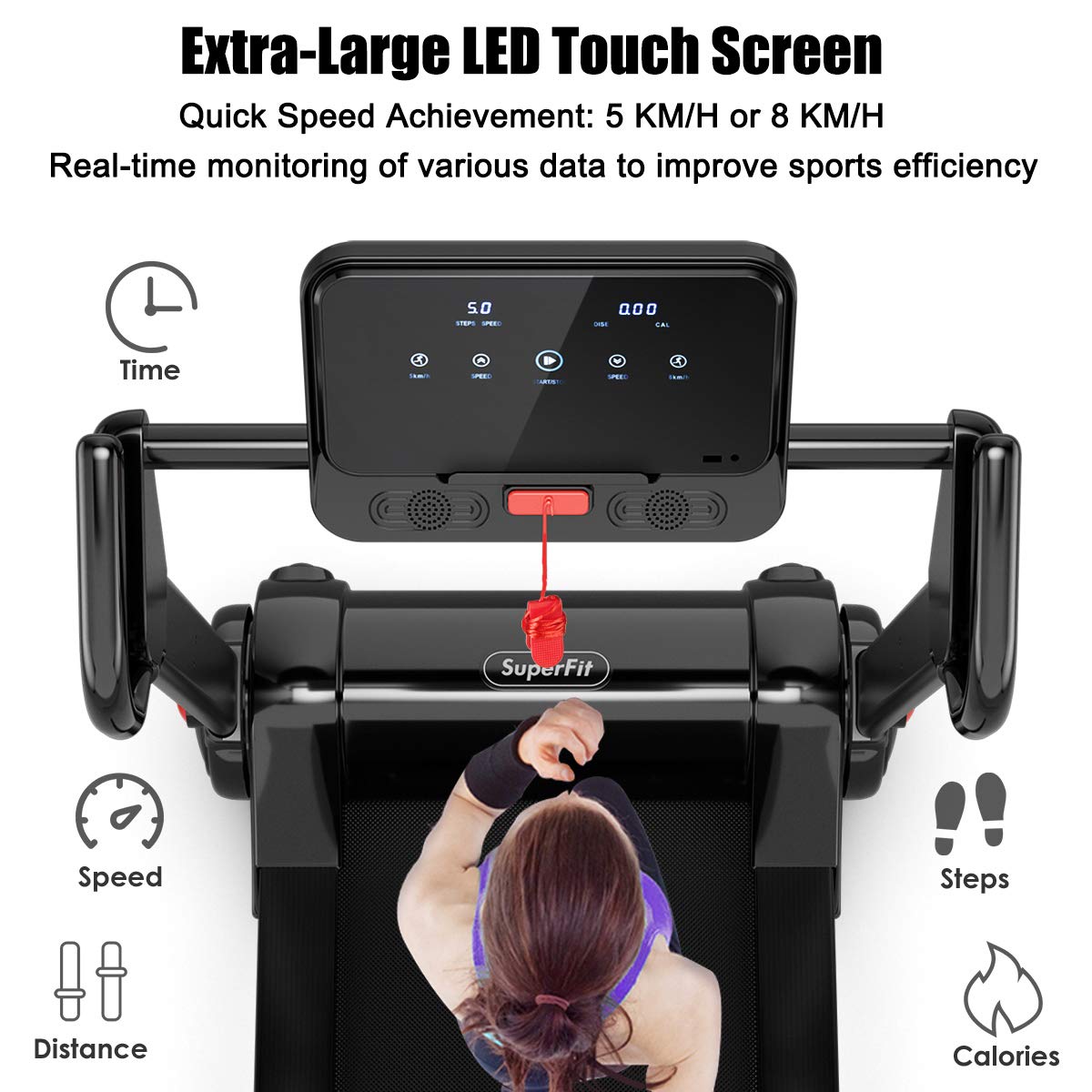 GYMAX Folding Treadmill - 2.25HP Electric Motorized Running & Walking Machine with LED Touch Screen | Portable Cardio Workout Equipment for Home Gym & Office | Perfect for Small Spaces & Daily Exercise